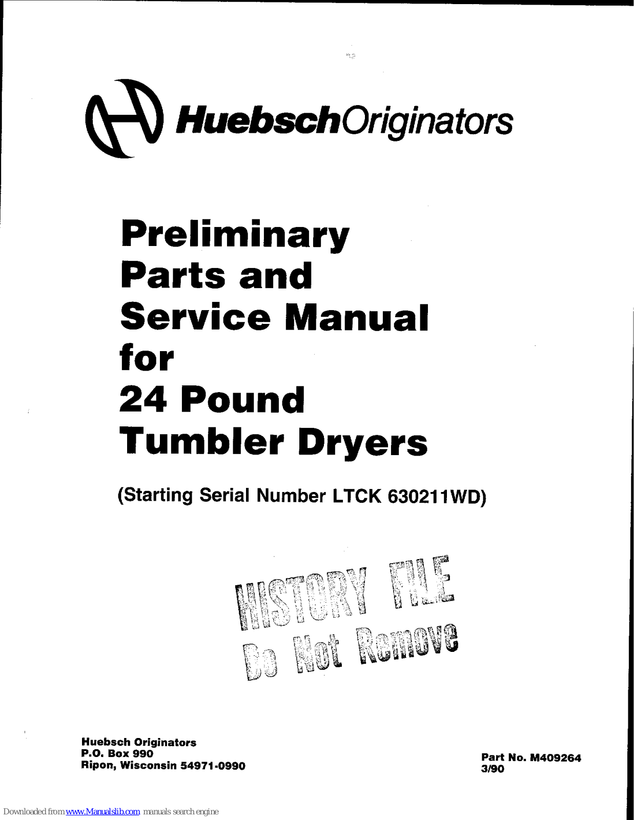 Huebsch 28CE Parts And Service Manual