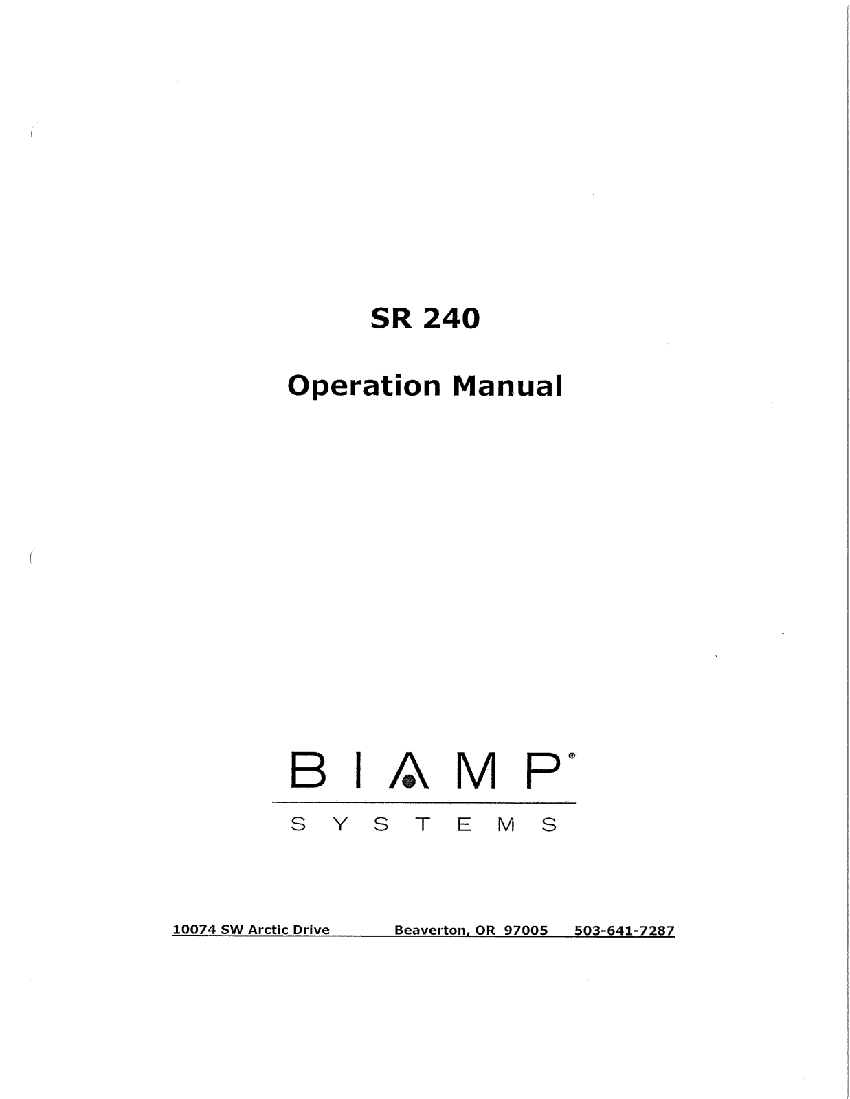 Biamp SR-240 User Manual