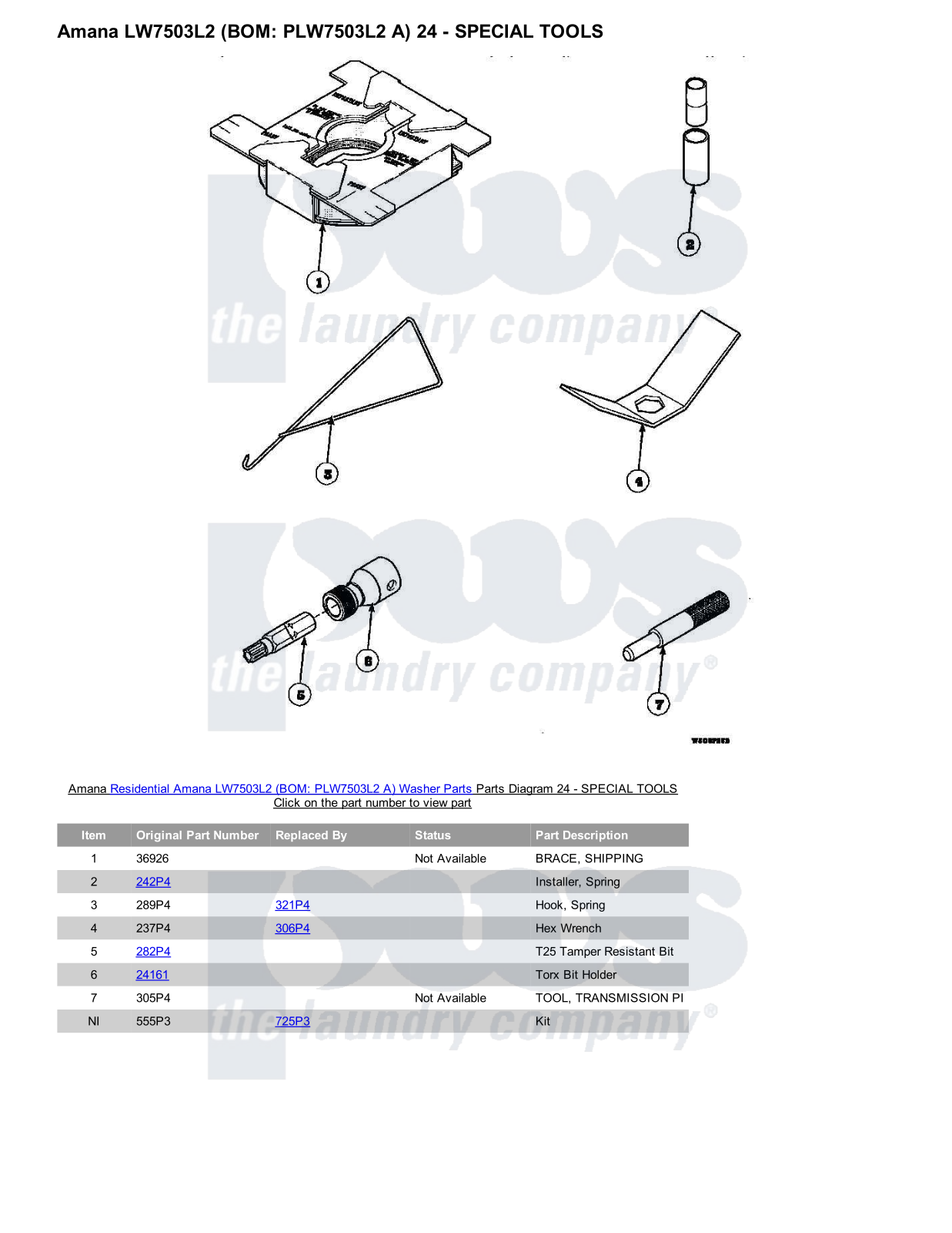 Amana LW7503L2 Parts Diagram