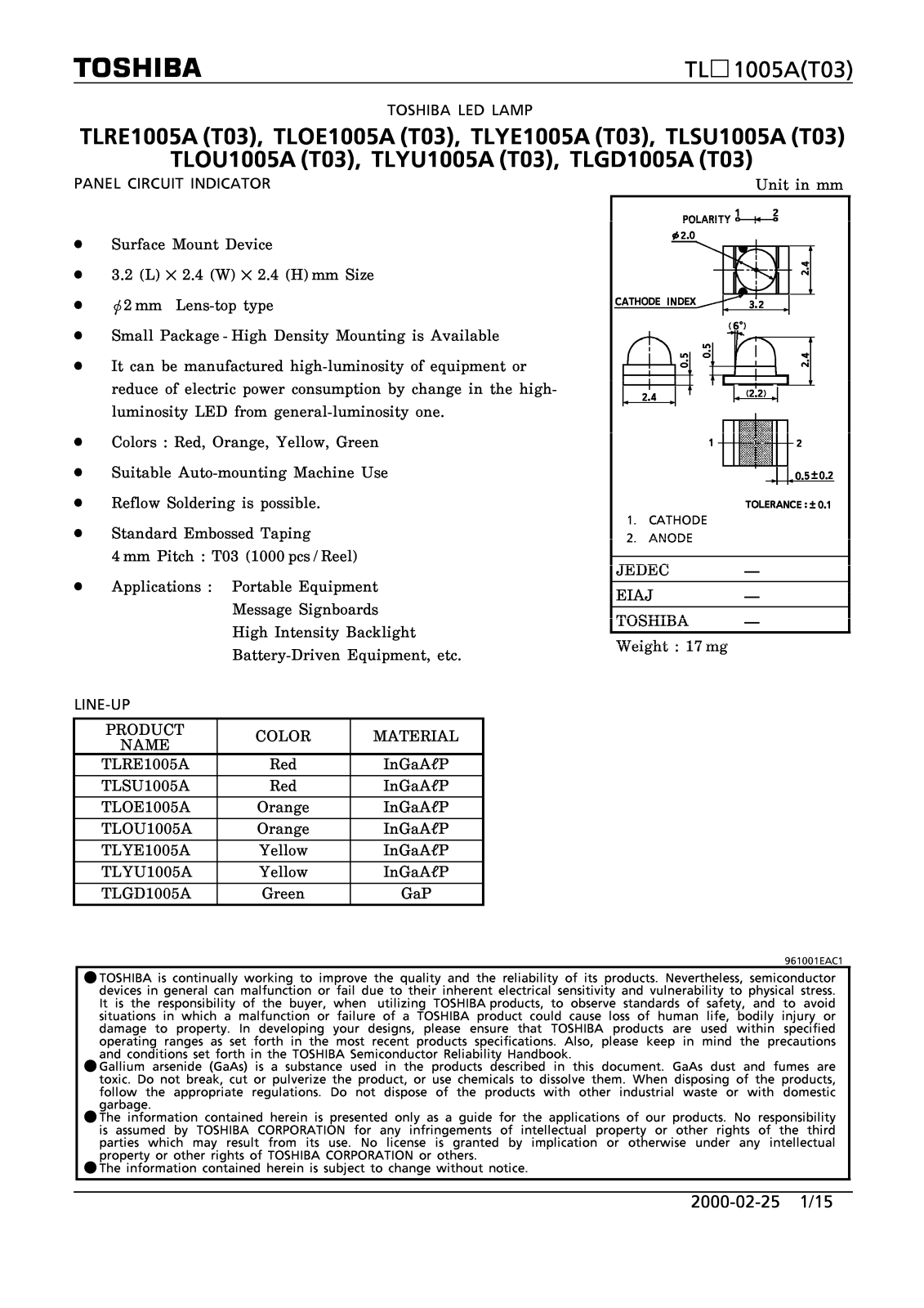 Marktech TLYU1005A, TLYE1005A, TLSU1005A, TLRE1005A, TLOU1005A Datasheet