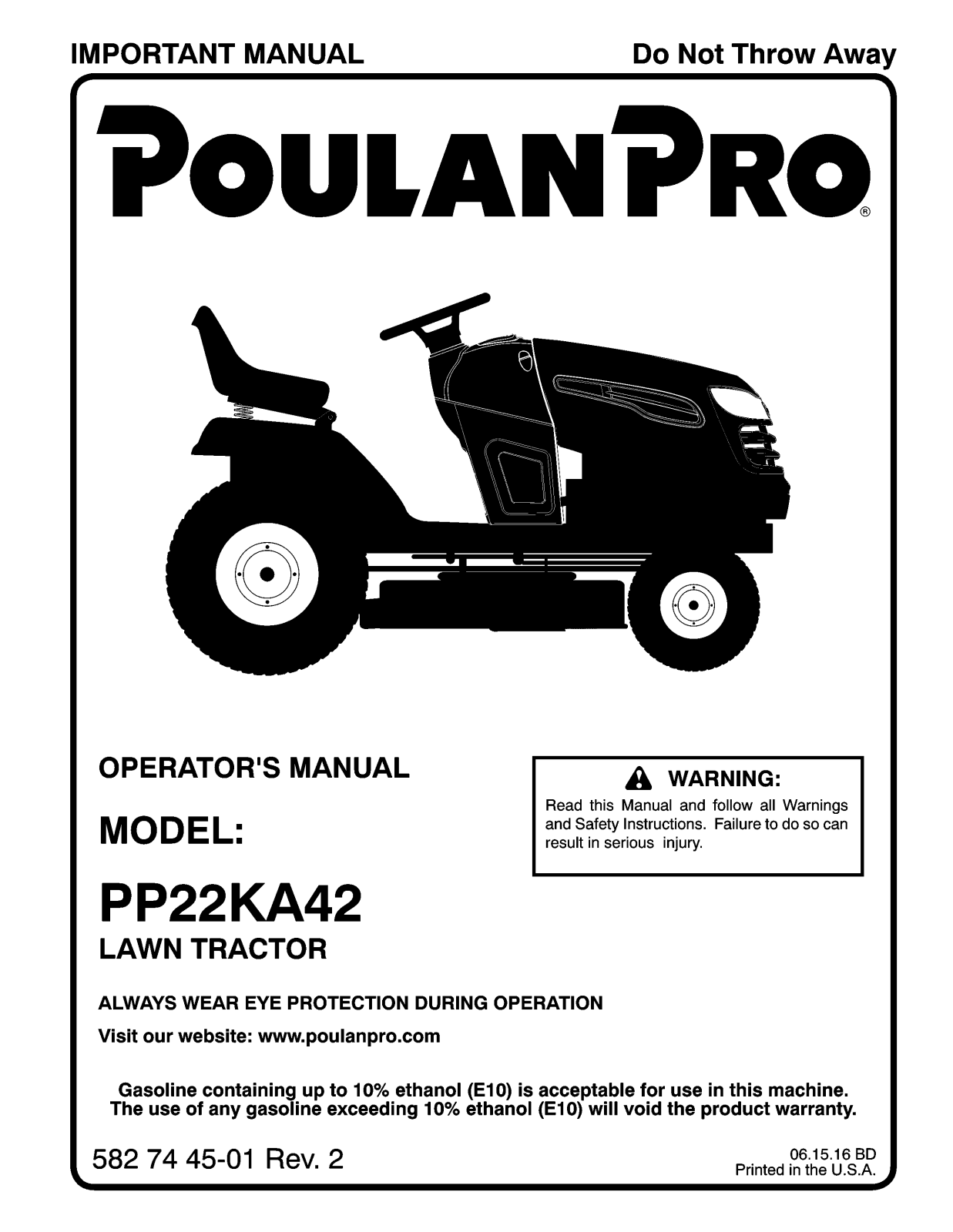 Poulan PP22KA42-96042019400, 96042019400 Owner’s Manual