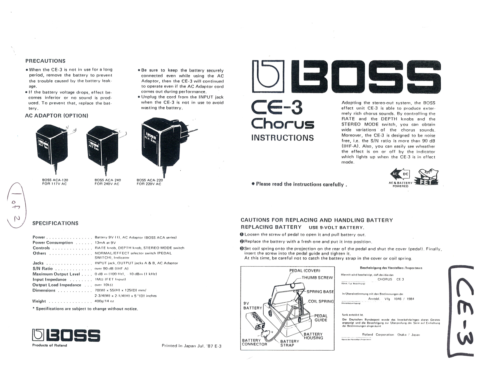 Boss Audio Systems CE-3 User Manual