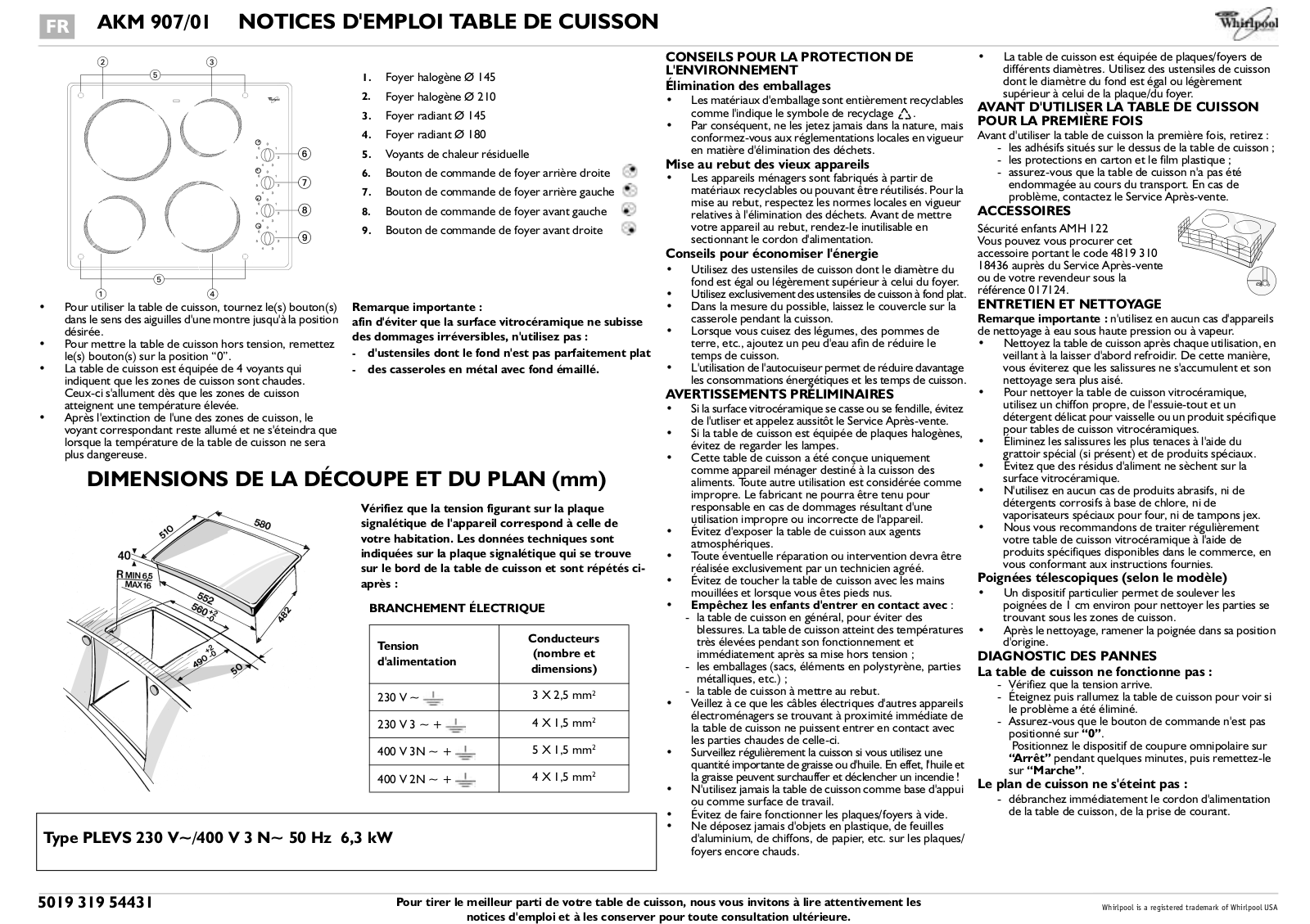 Whirlpool AKM 907/01 PRODUCT SHEET