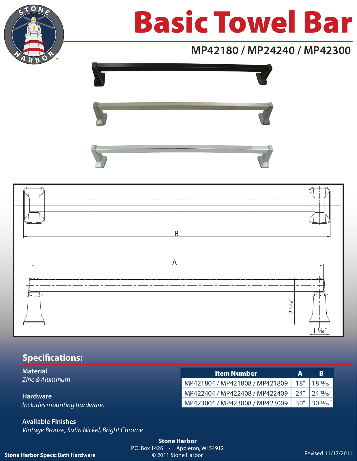 Stone Harbor Hardware STHH1209 Specifications - ManualMachine.com