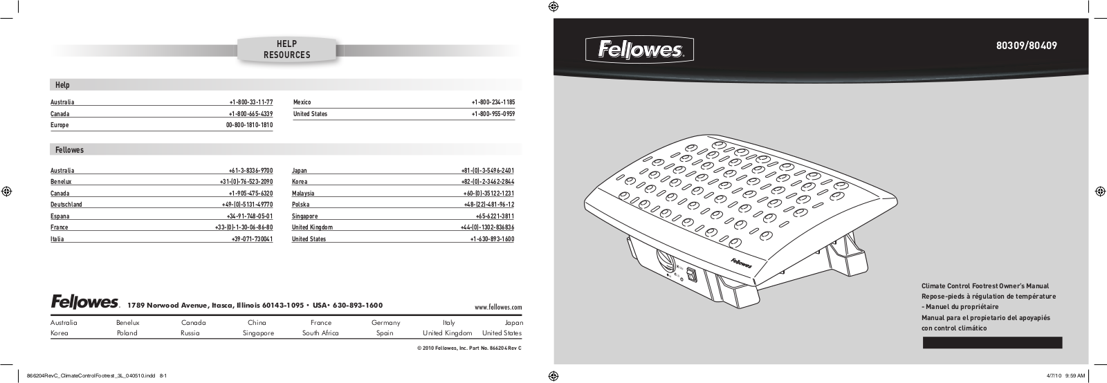 Fellowes Climate Control Footrest User Manual