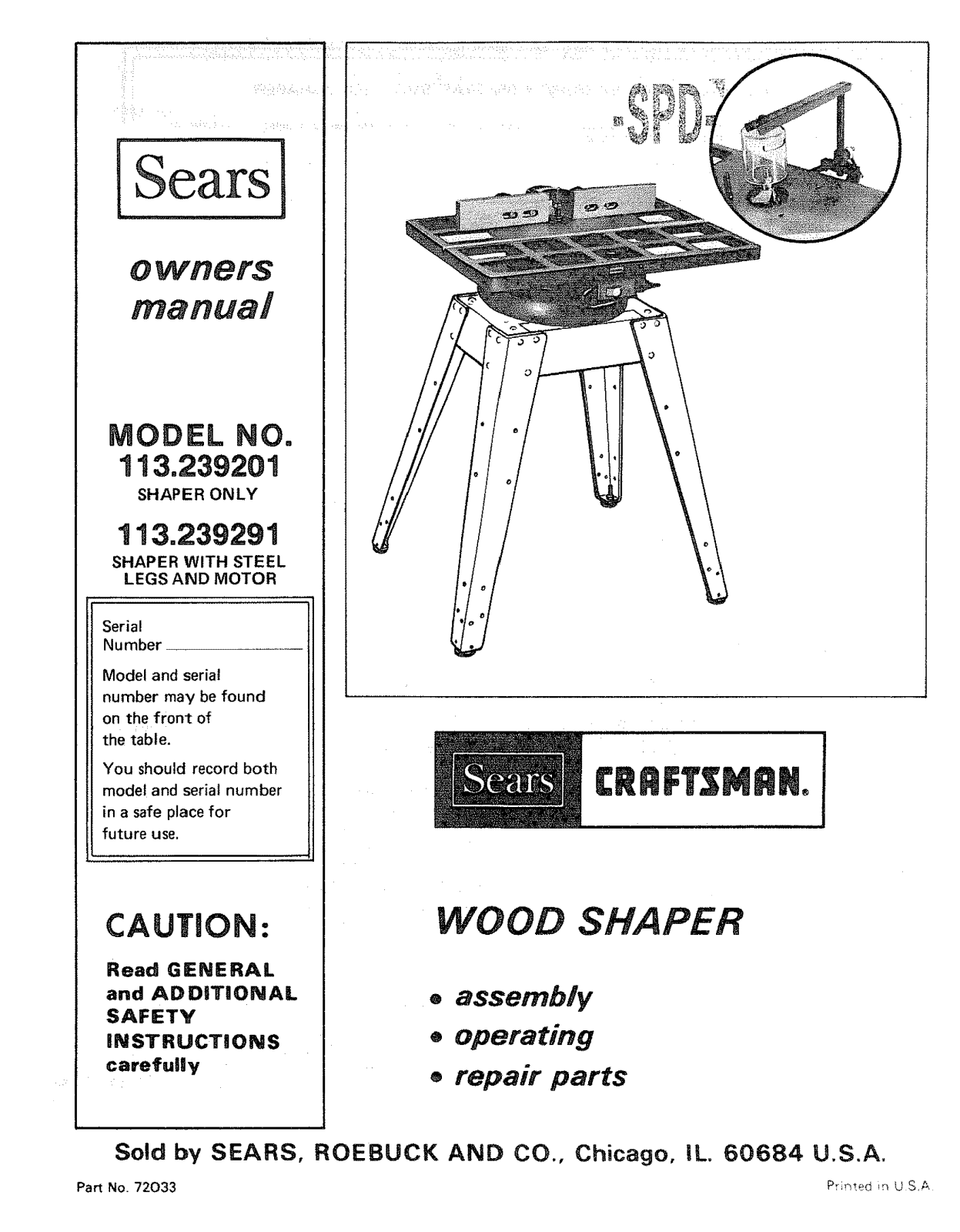 Craftsman 113239201 Owner’s Manual