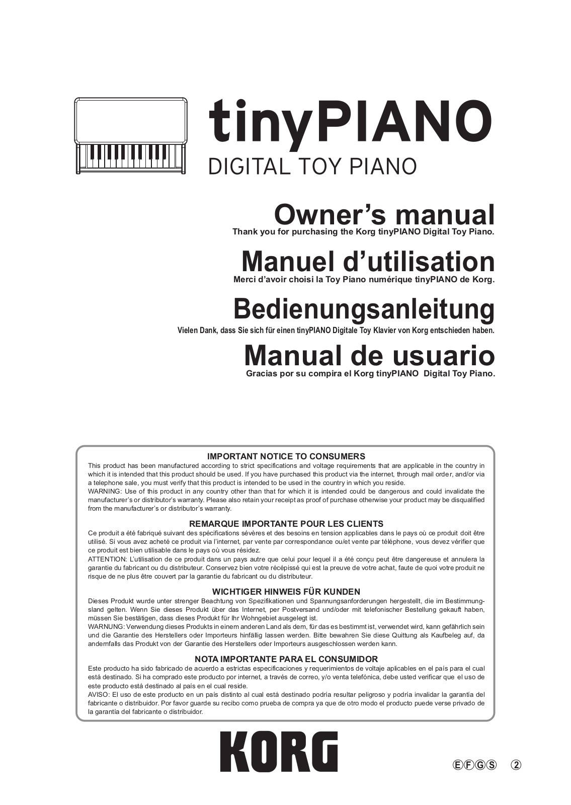 Korg tinyPIANO Owner's Manual