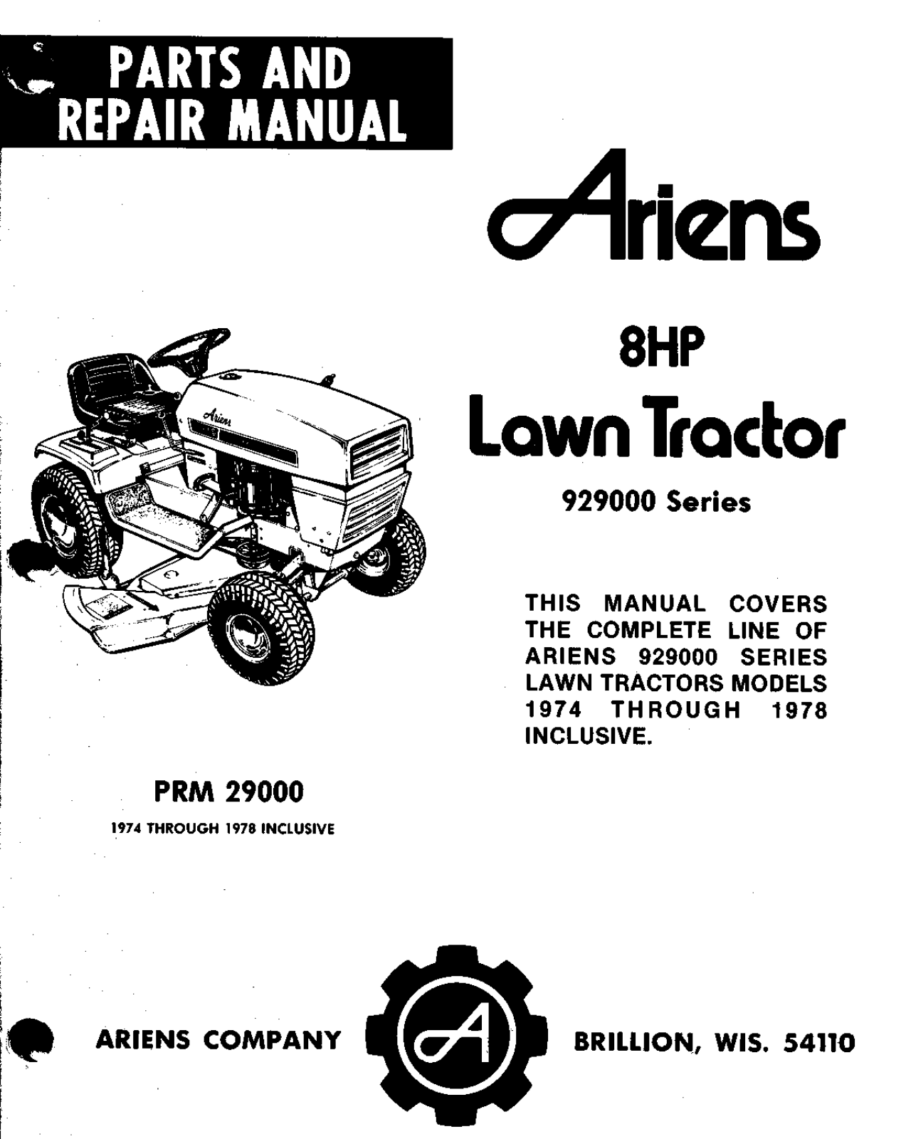 Ariens 929001, 929002, 829001, 829002, 829003 repair manual