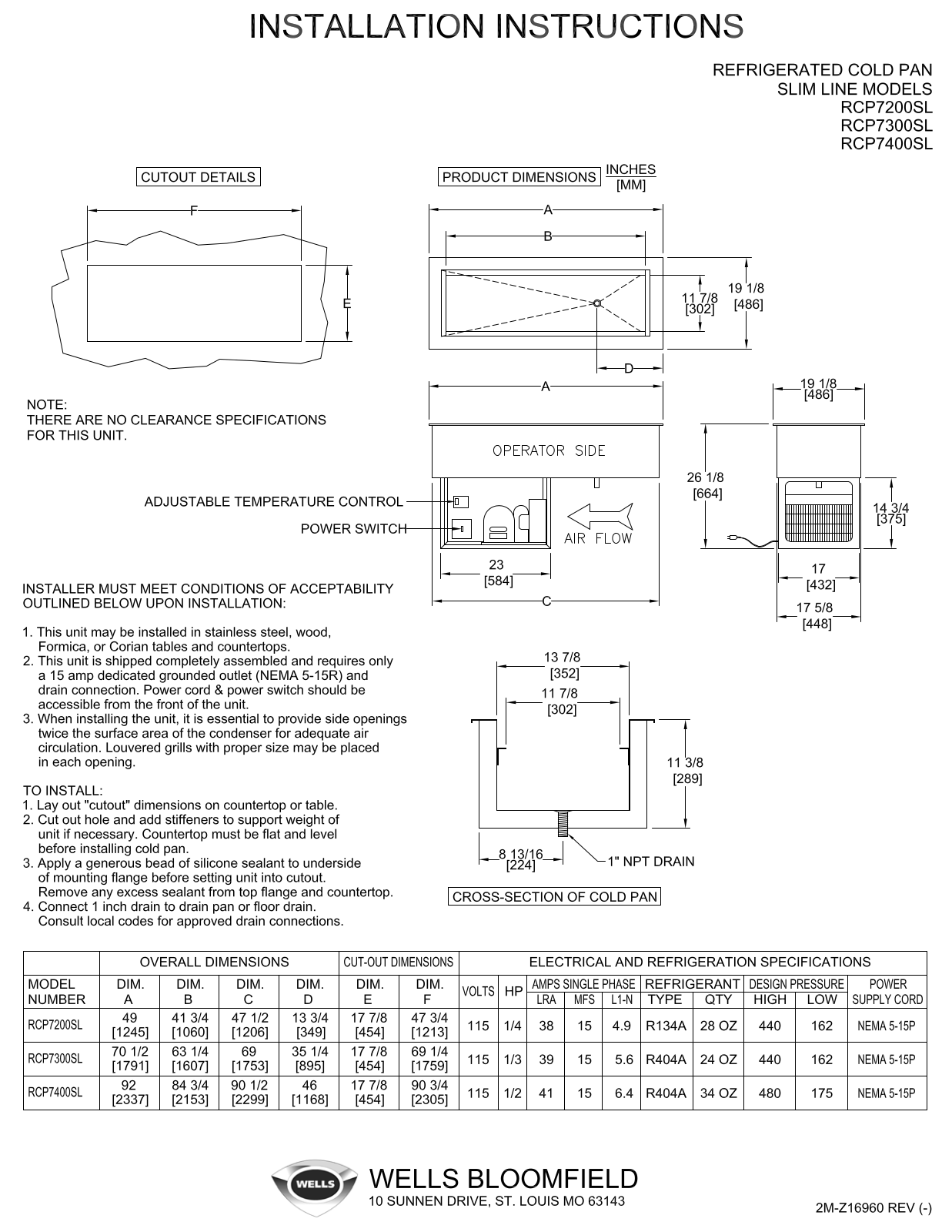 Wells RCP-7200SL Installation  Manual