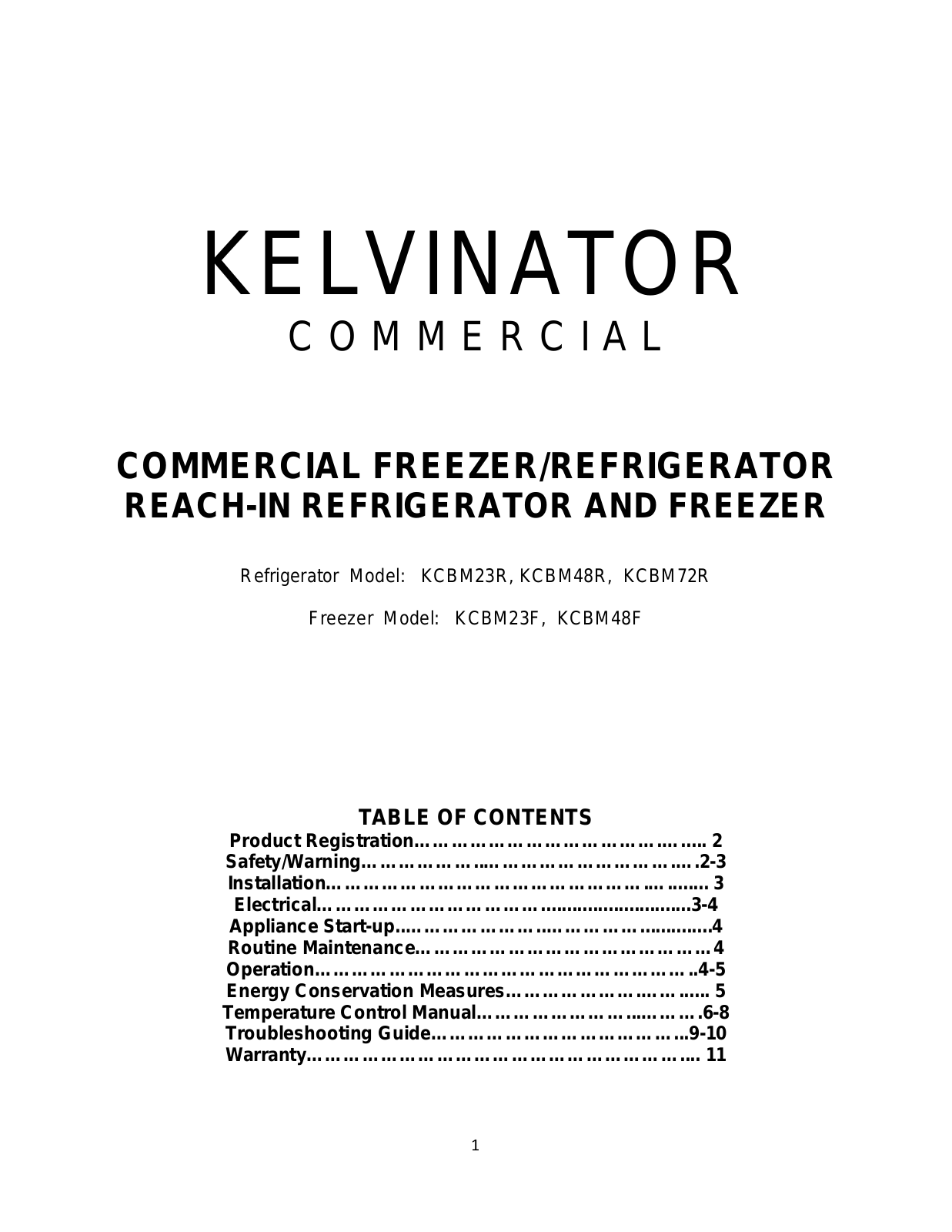 Kelvinator KCBM23F, KCBM48F, KCBM72R, KCBM48R, KCBM23R User Manual