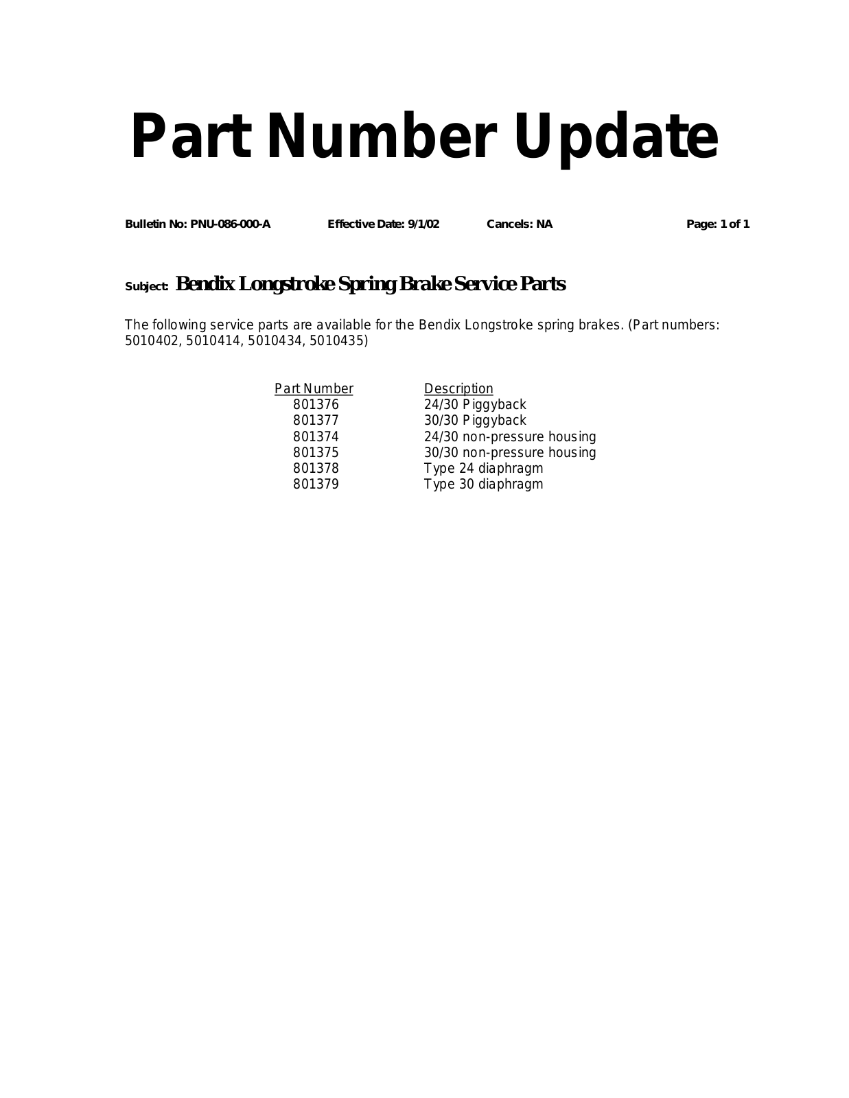 BENDIX PNU-086 User Manual