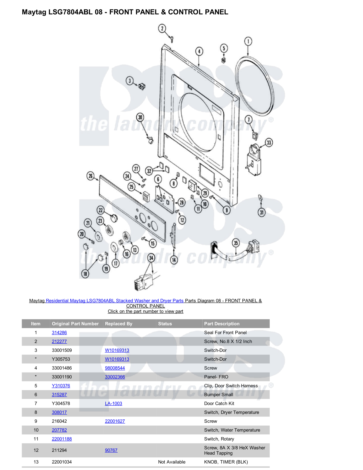 Maytag LSG7804ABL Stacked and Parts Diagram