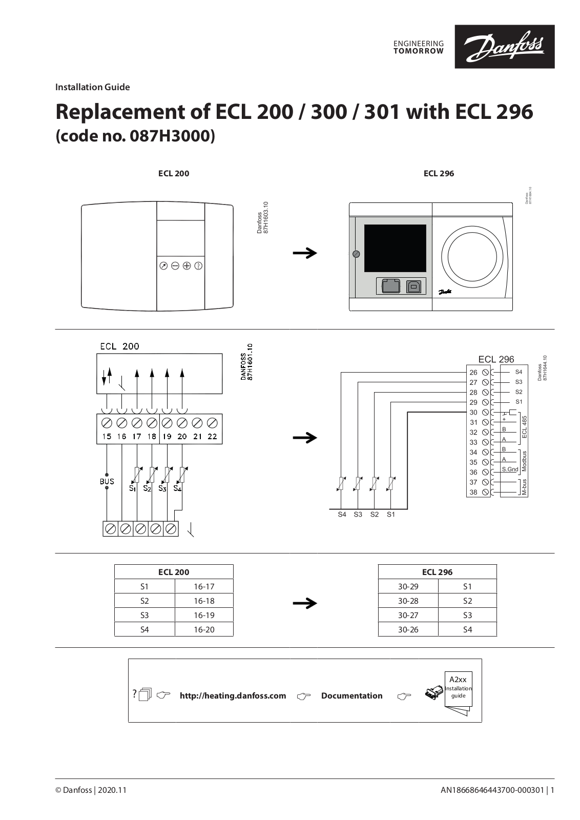 Danfoss ECL 200, ECL 300, ECL 301, ECL 296 Installation guide