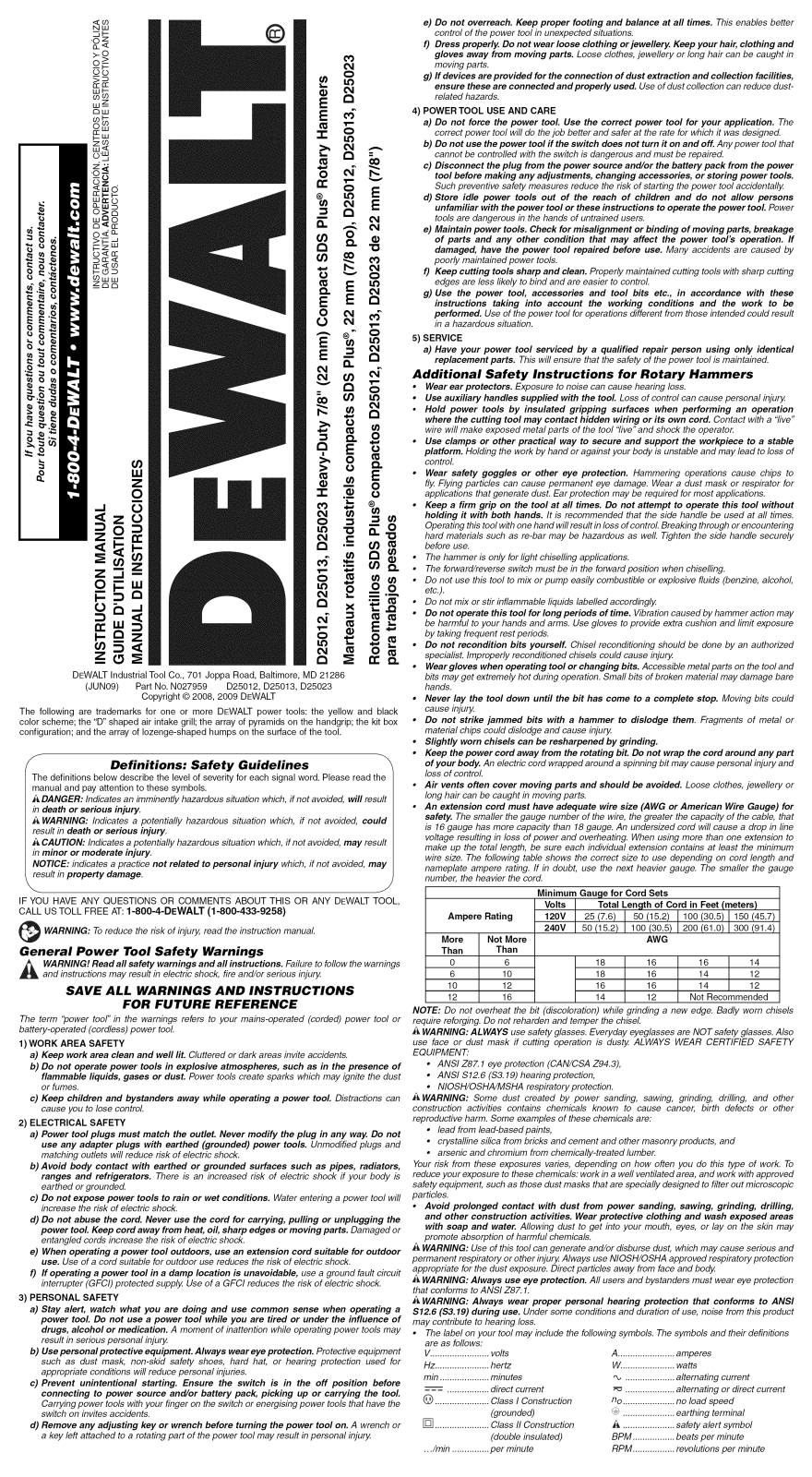 DeWalt D25012K TYPE1 Owner’s Manual