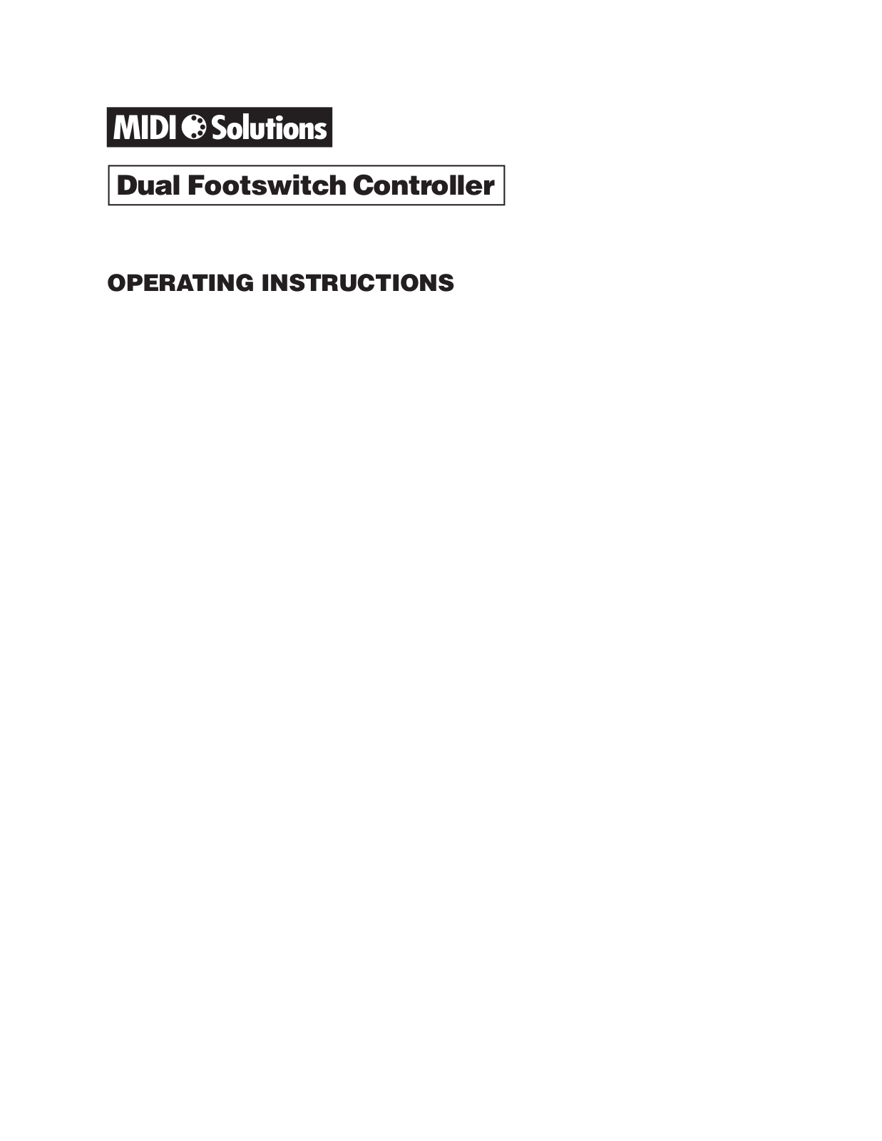 MIDI Solutions Dual Footswitch Controller User Manual