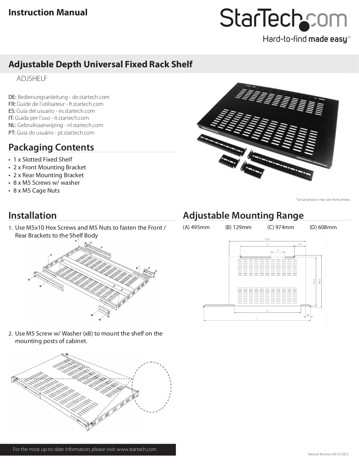 StarTech.com ADJSHELF User Manual