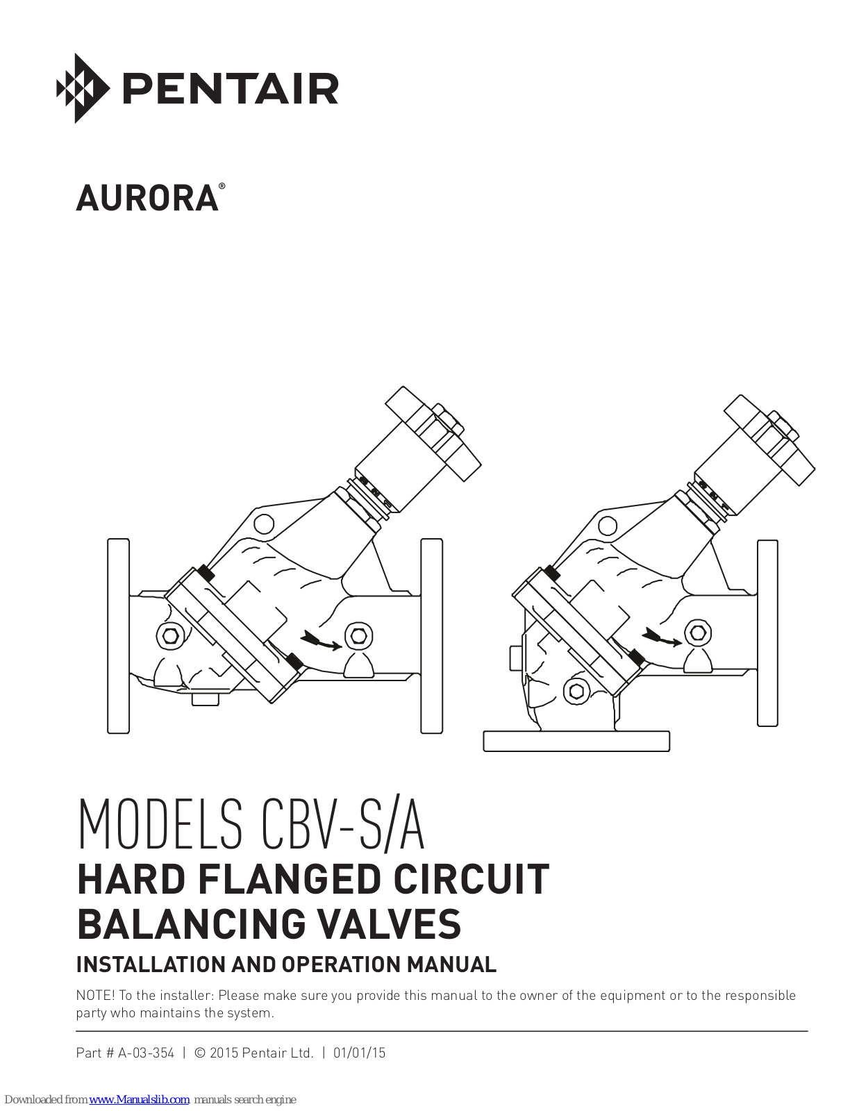 Pentair Aurora CBV-S, Aurora CBV-A Installation And Operation Manual