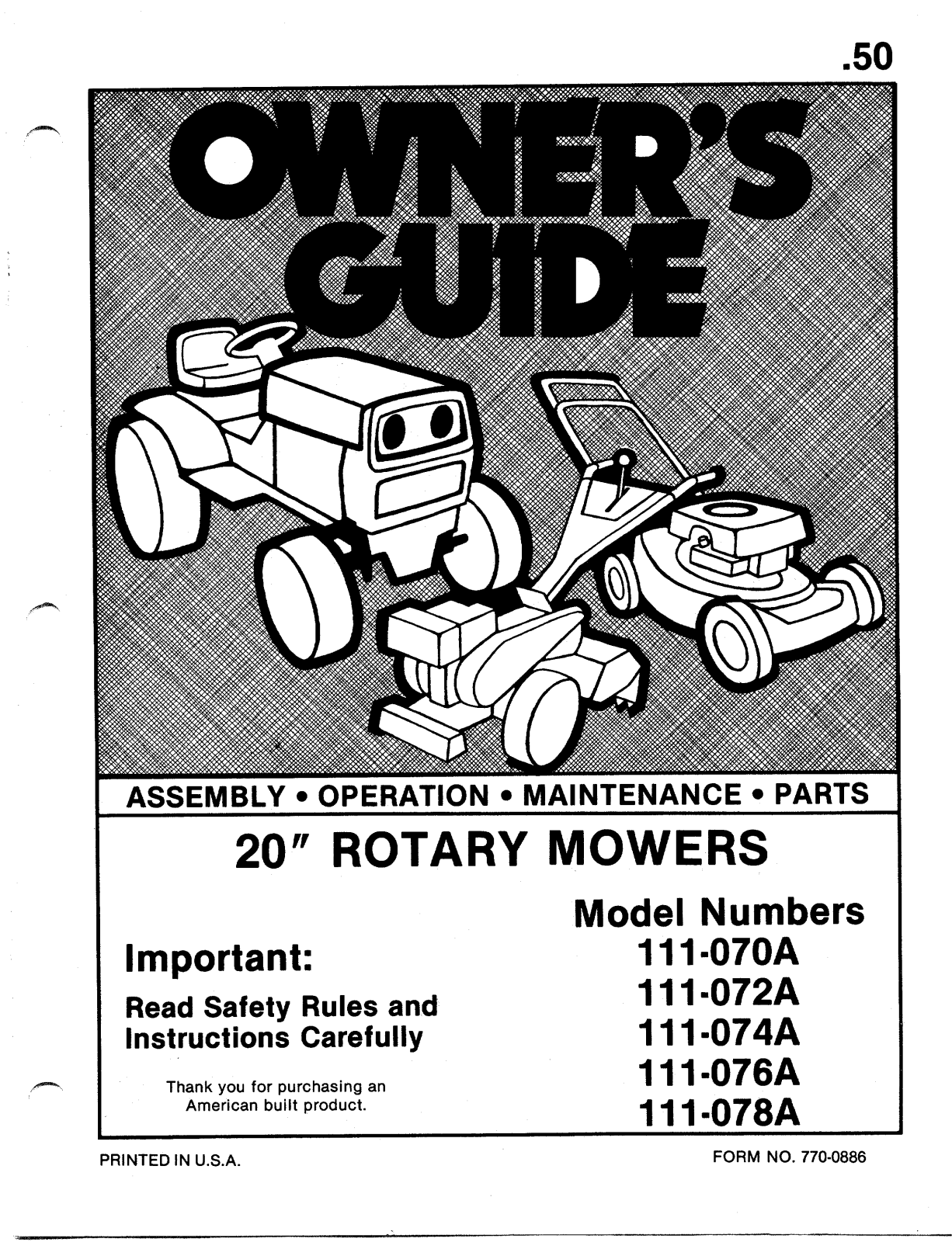 MTD 111-078A, 111-074A, 111-072A, 111-076A User Manual