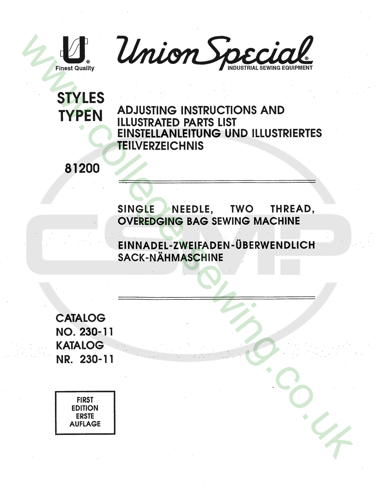 Union Special 230-11 Parts Book