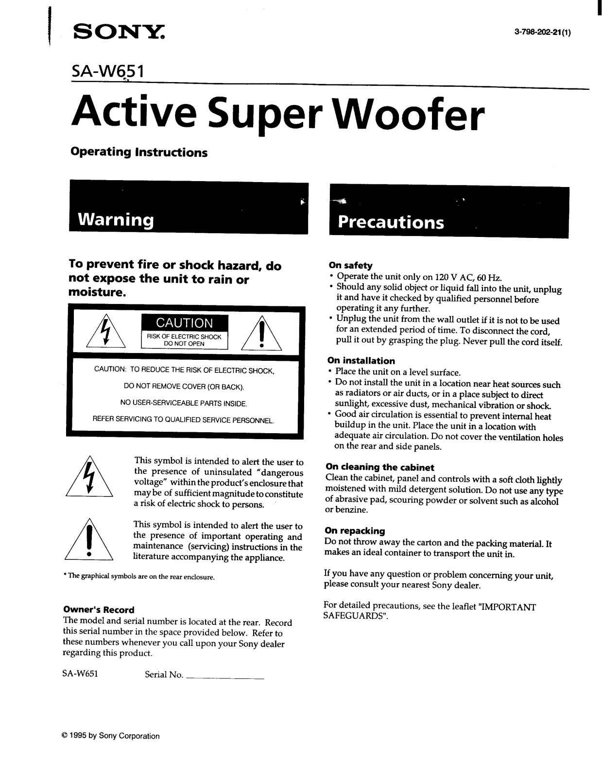 Sony SA-W651 User Manual