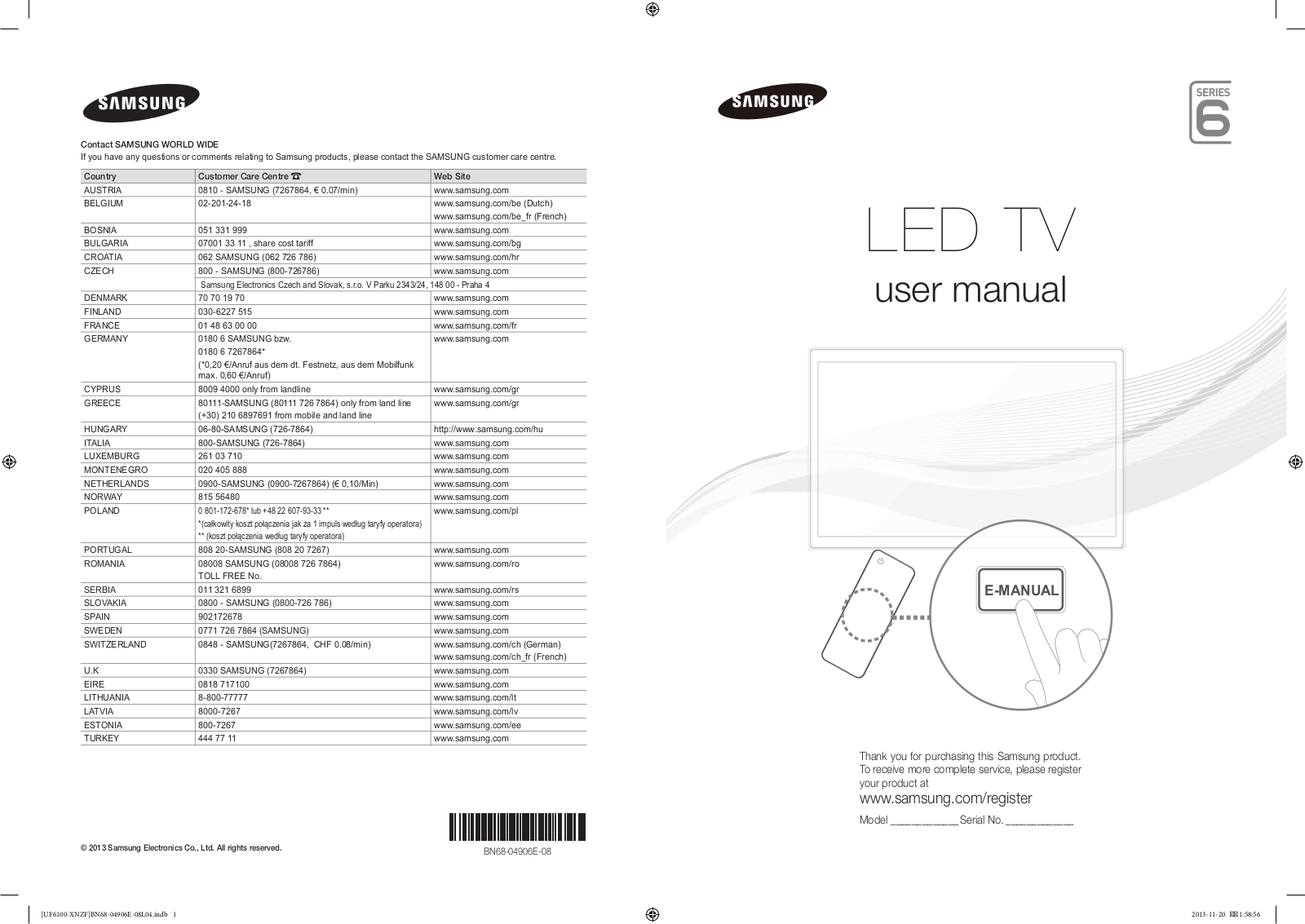 Samsung UE50F6100AKXZT, UE40F6100AKXZT, UE55F6100AKXZT, UE60F6100AKXZT User manual