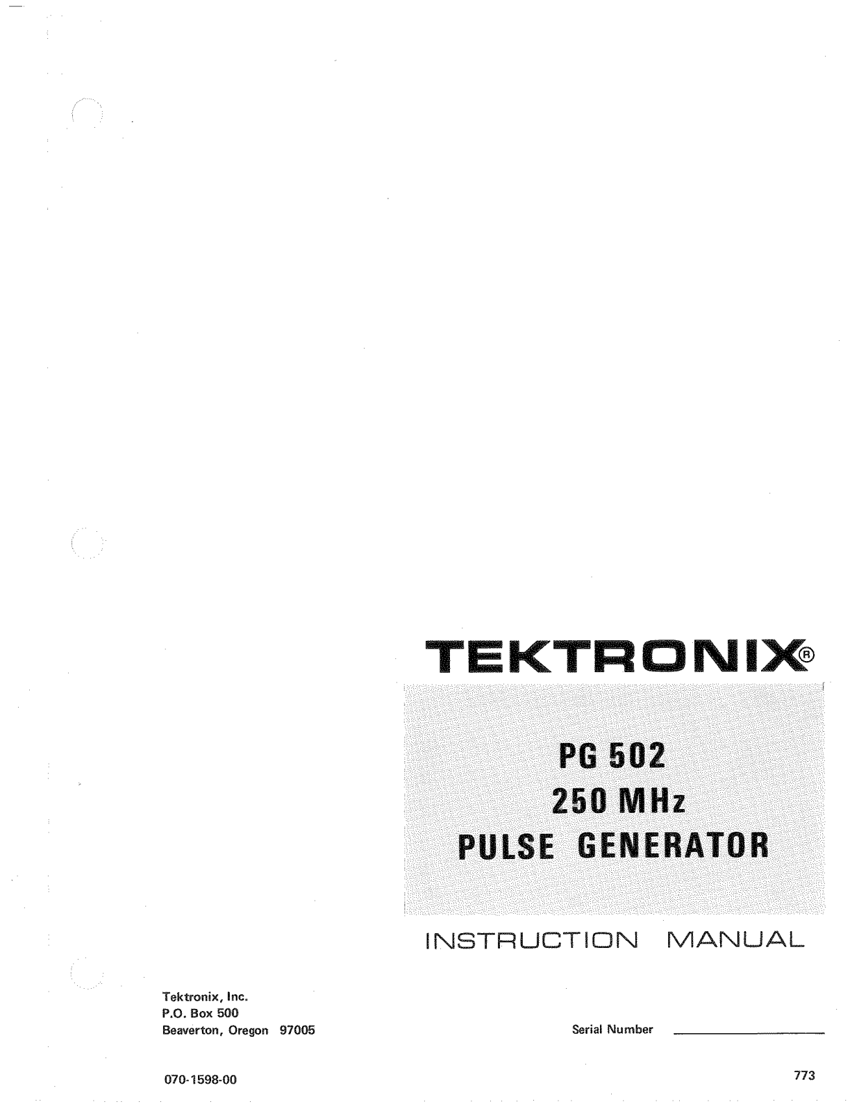 Tektronix PG 502 User Manual