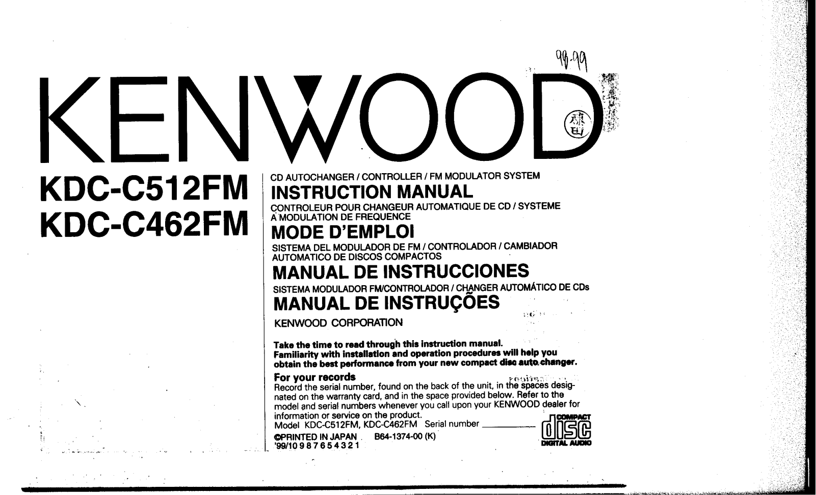 Kenwood KD-CC-512-FM Owners Manual