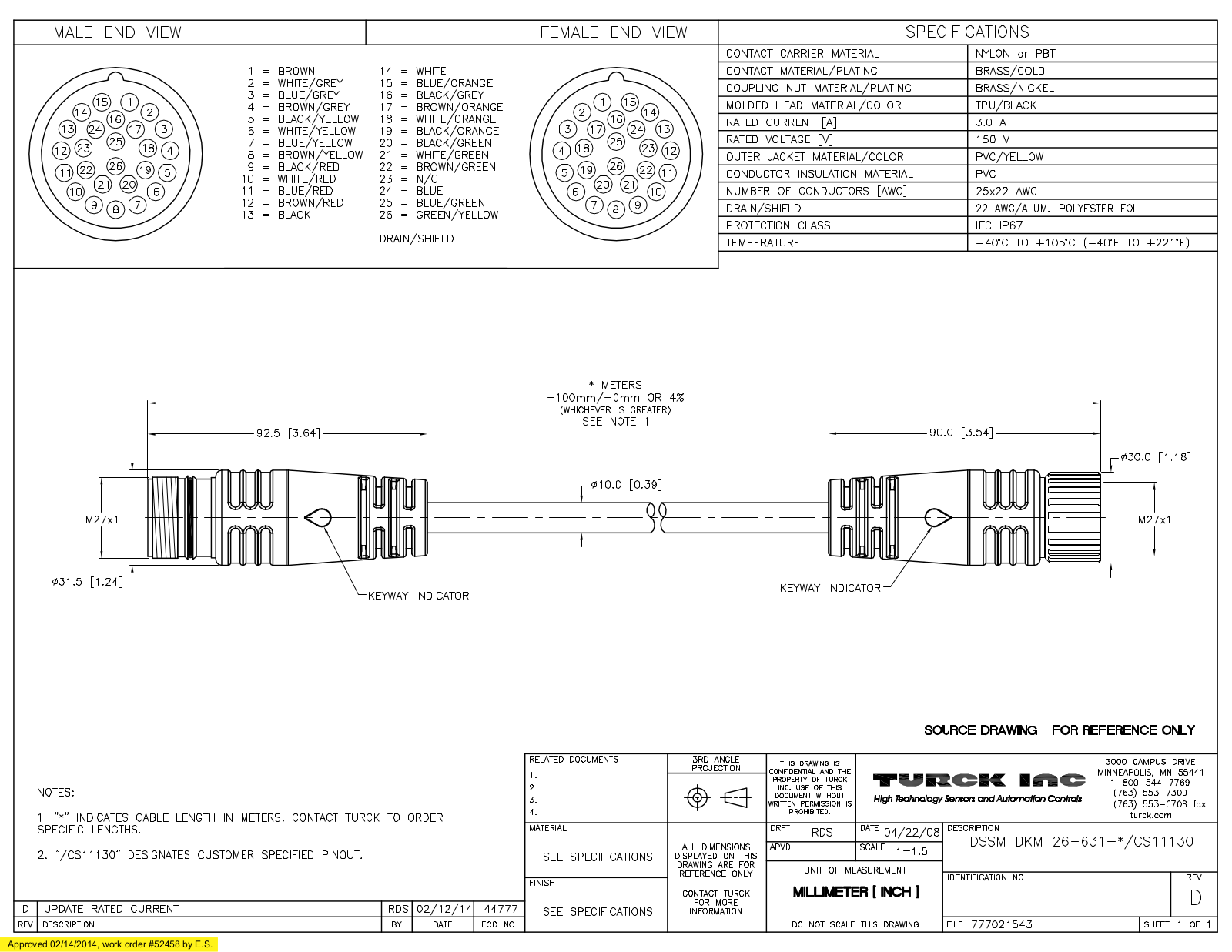 Turck DSSMDKM26-631-20/CS11130 Specification Sheet