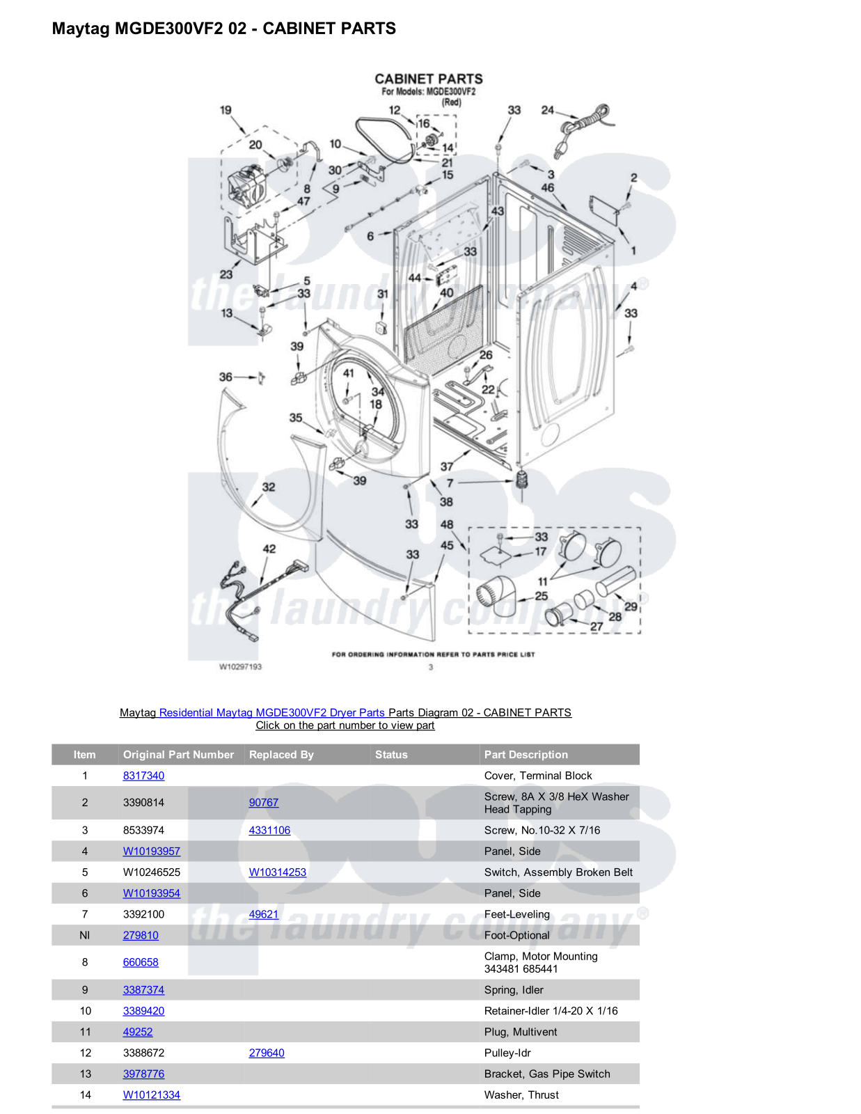 Maytag MGDE300VF2 Parts Diagram