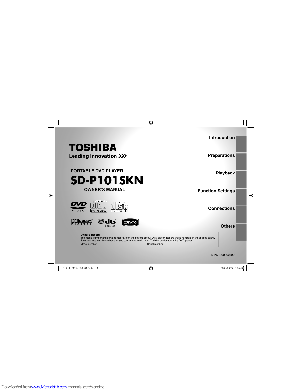 Toshiba SD-P101SKN, SD-P101S Owner's Manual