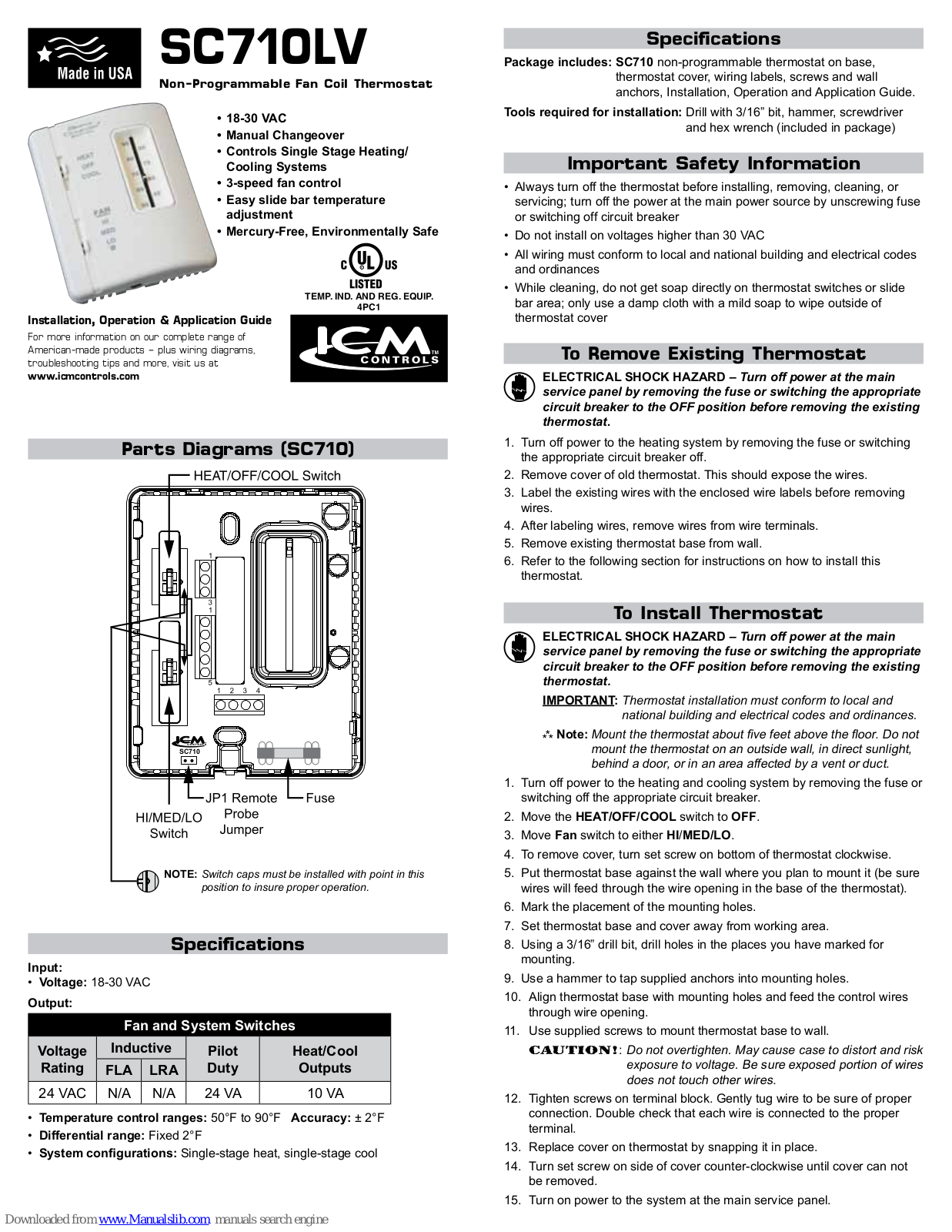 ICM Controls SC710LV, SC710V Installation, Operation & Application Manual