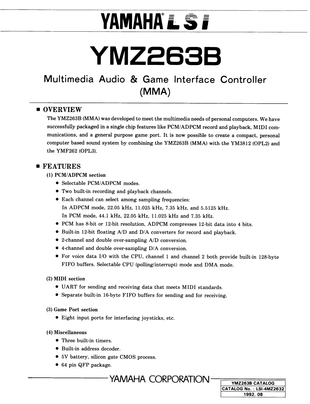 YAMAHA YMZ263B-F Datasheet