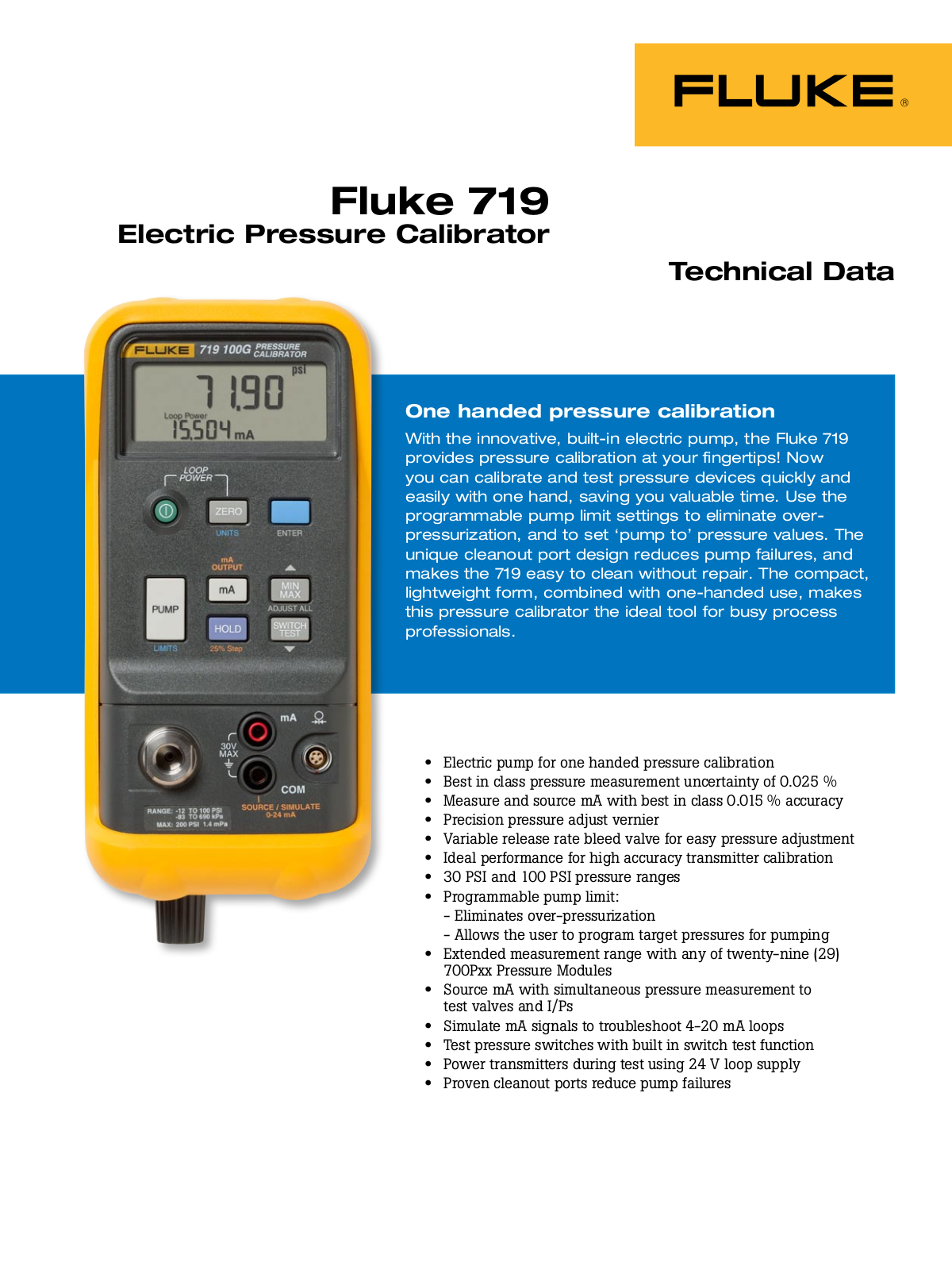 Fluke 719 Data Sheet