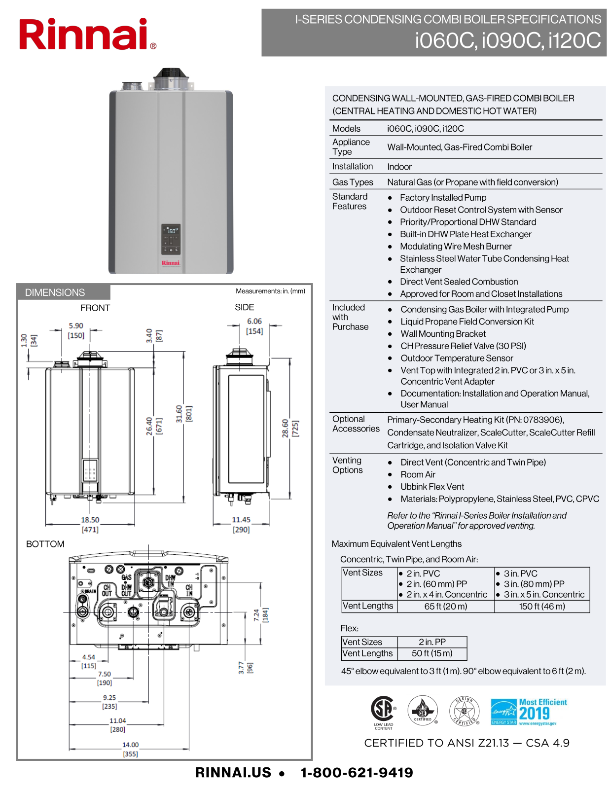 Rinnai Water Heater i060CN Specifications