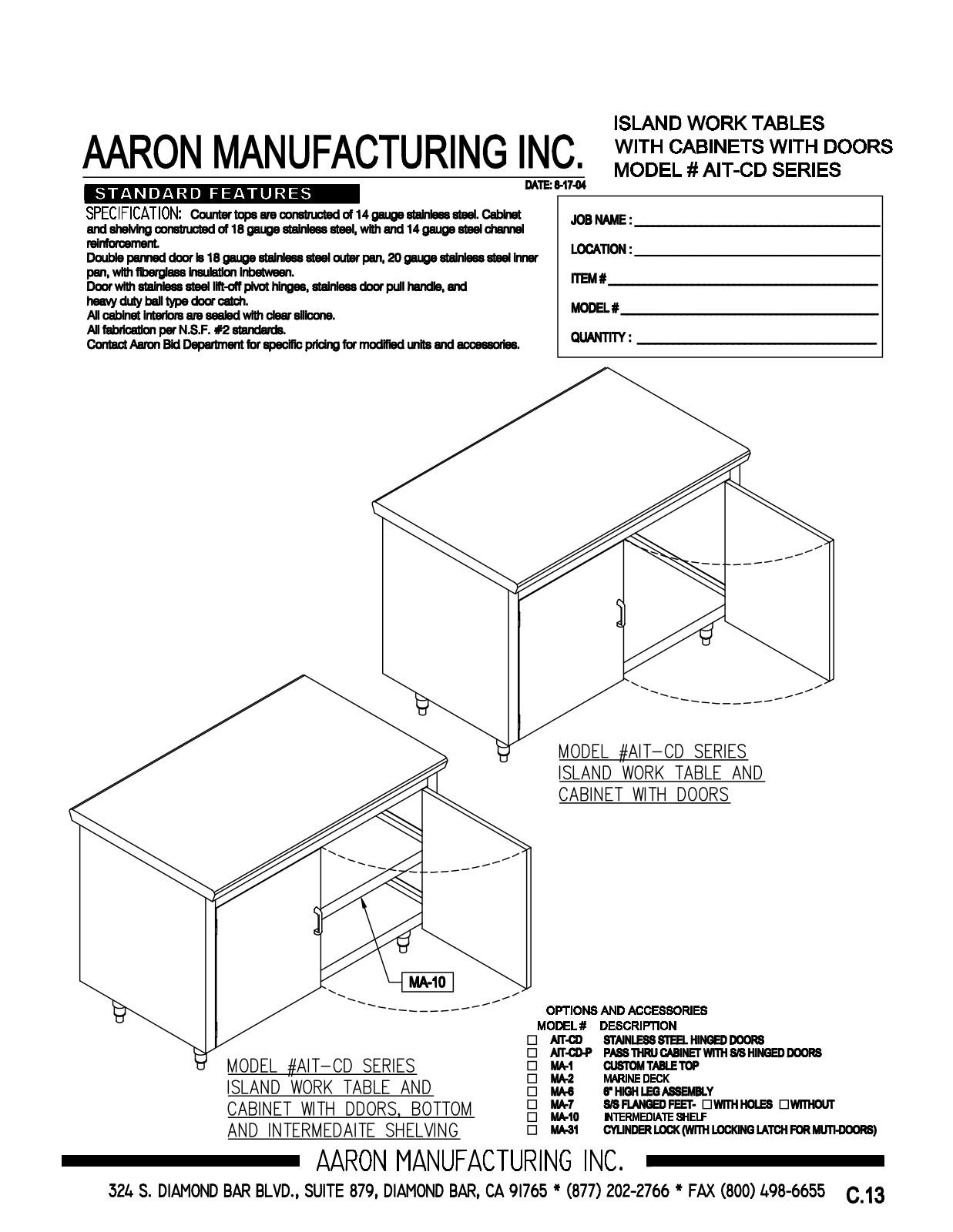 Aaron Manufacturing AIT-CD-2424 User Manual