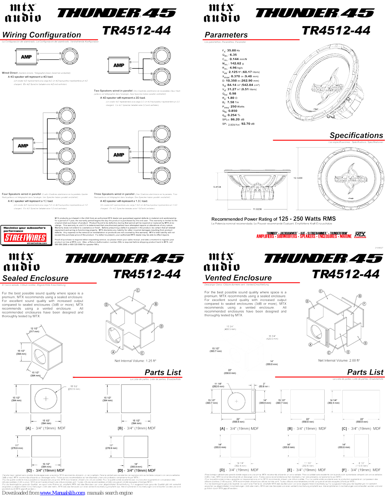 MTX Thunder TR4512-44, Thunder 45 Connection Manual - ManualMachine.com