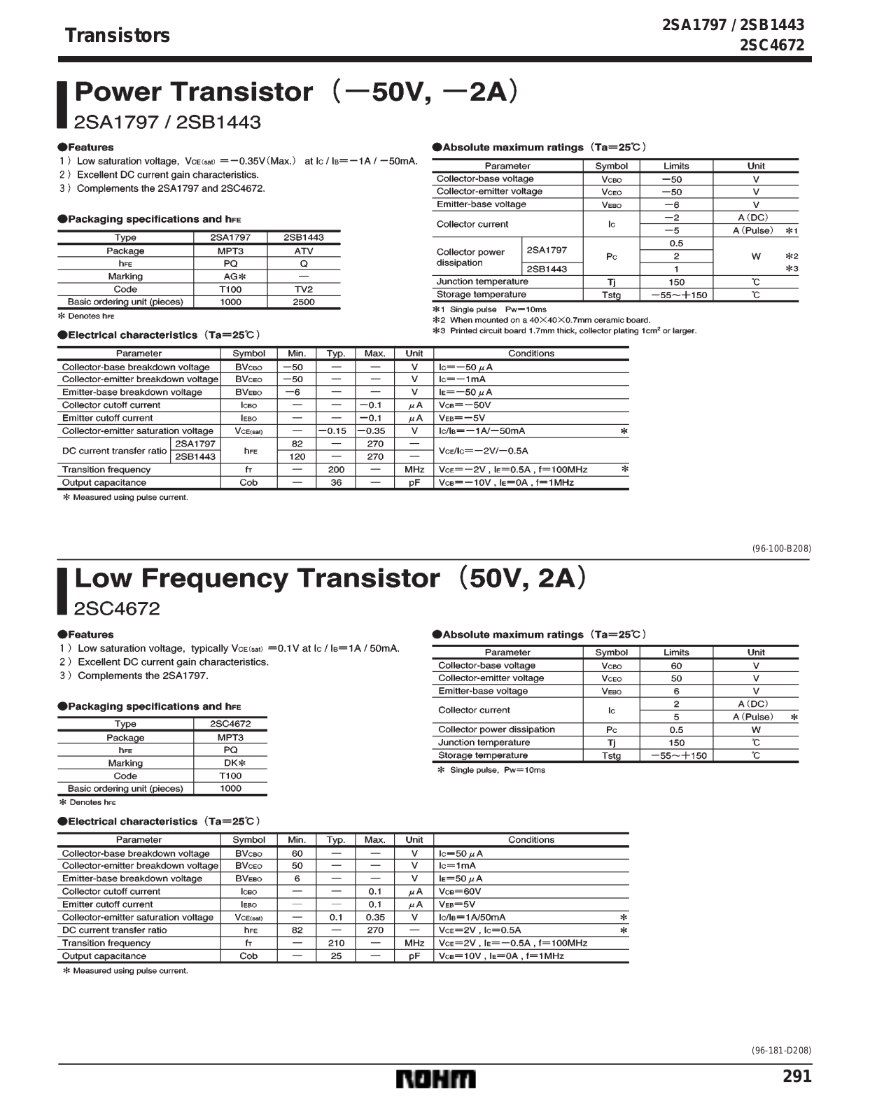 ROHM 2SC4672, 2SB1443, 2SA1797 Datasheet