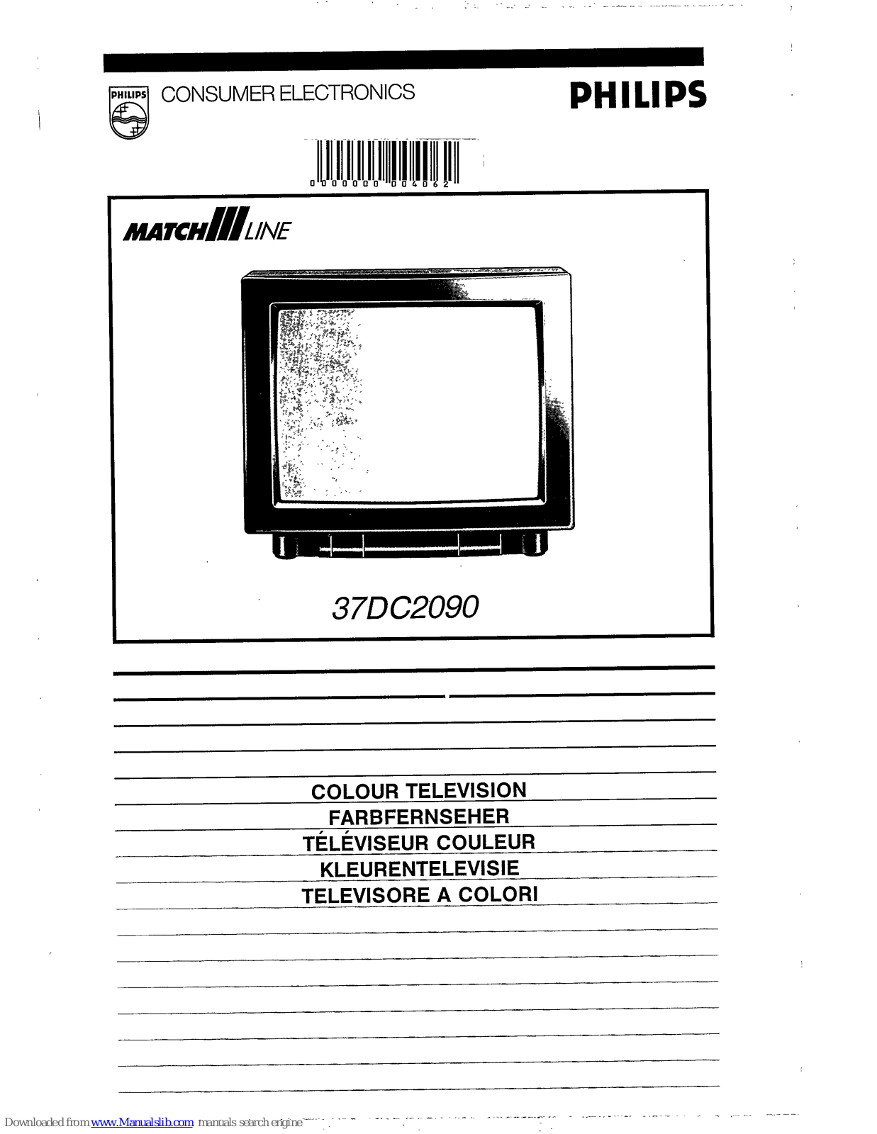 Philips Colour Television 37DC2090, Matchline 37DC2090 Operating Instructions Manual