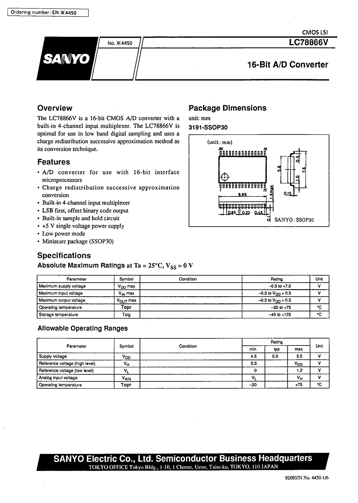 SANYO LC78866V Datasheet