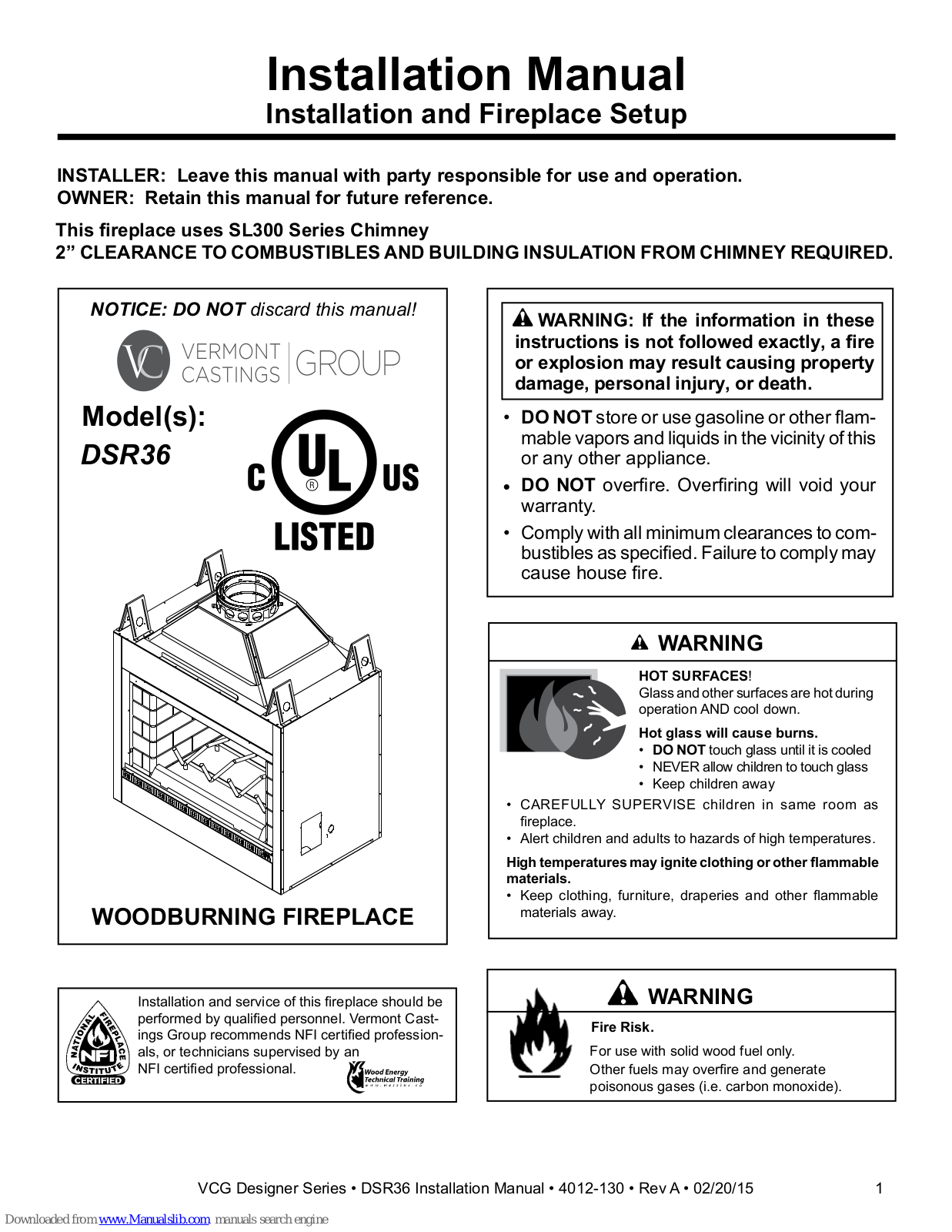 Vermont Castings DSR36 Installation Manual