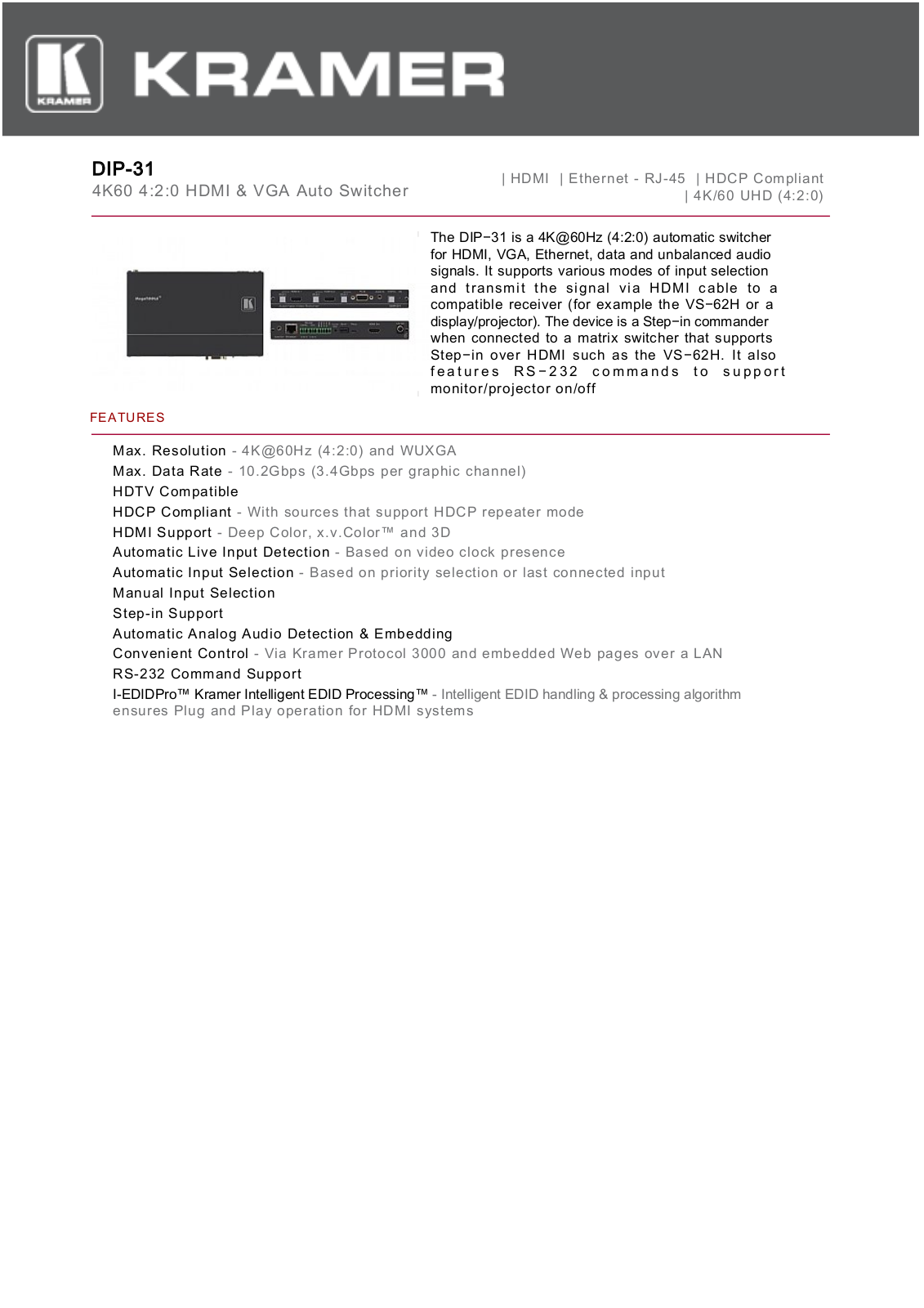 Kramer DIP-31 Datasheet