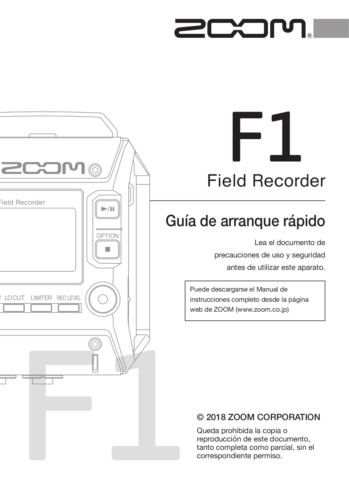 Zoom F1 Guía de Arranque Rápido