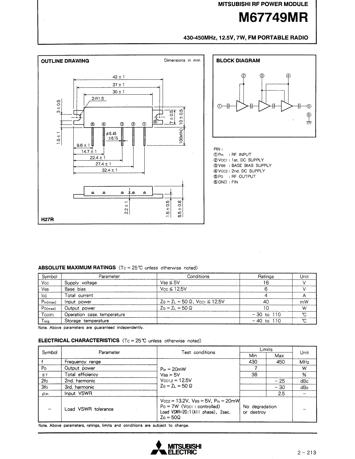 Mitsubishi M67749MR Datasheet