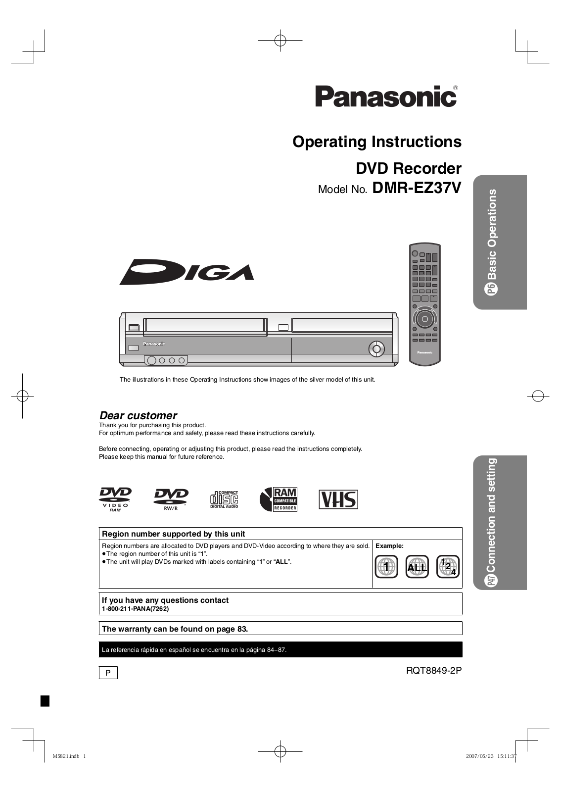 Panasonic DMR-EZ37V Operating Instruction
