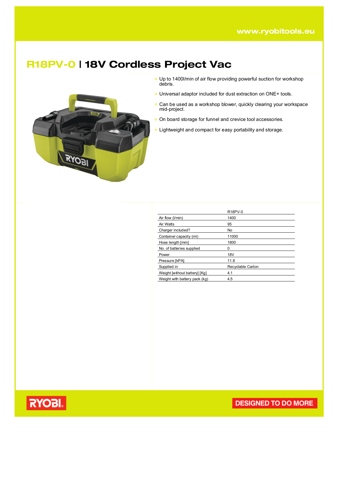 Ryobi R18PV-0 User Manual