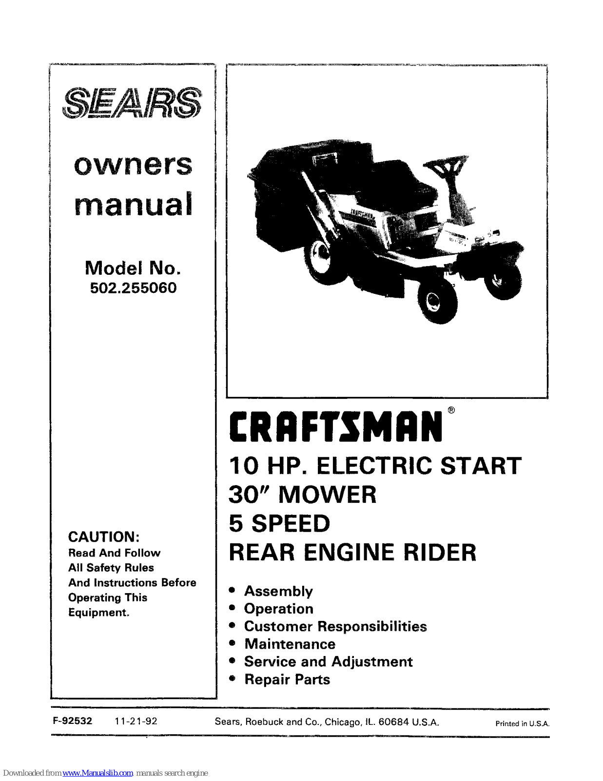 Craftsman 502.255060 Owner's Manual