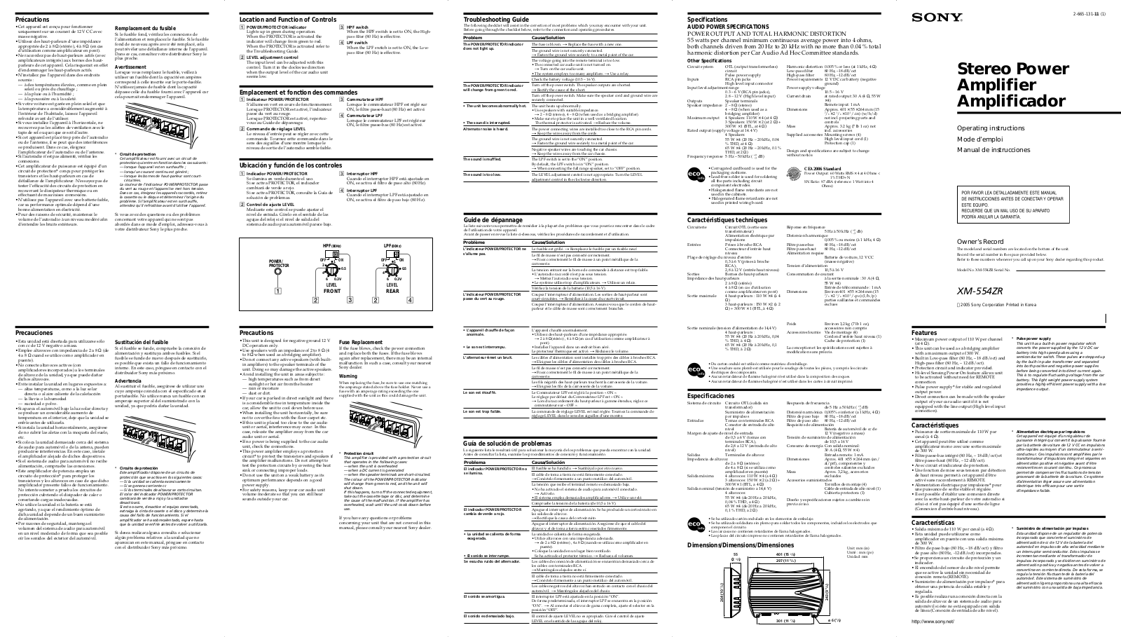 Sony AIBO XM-554ZR Operating Instructions