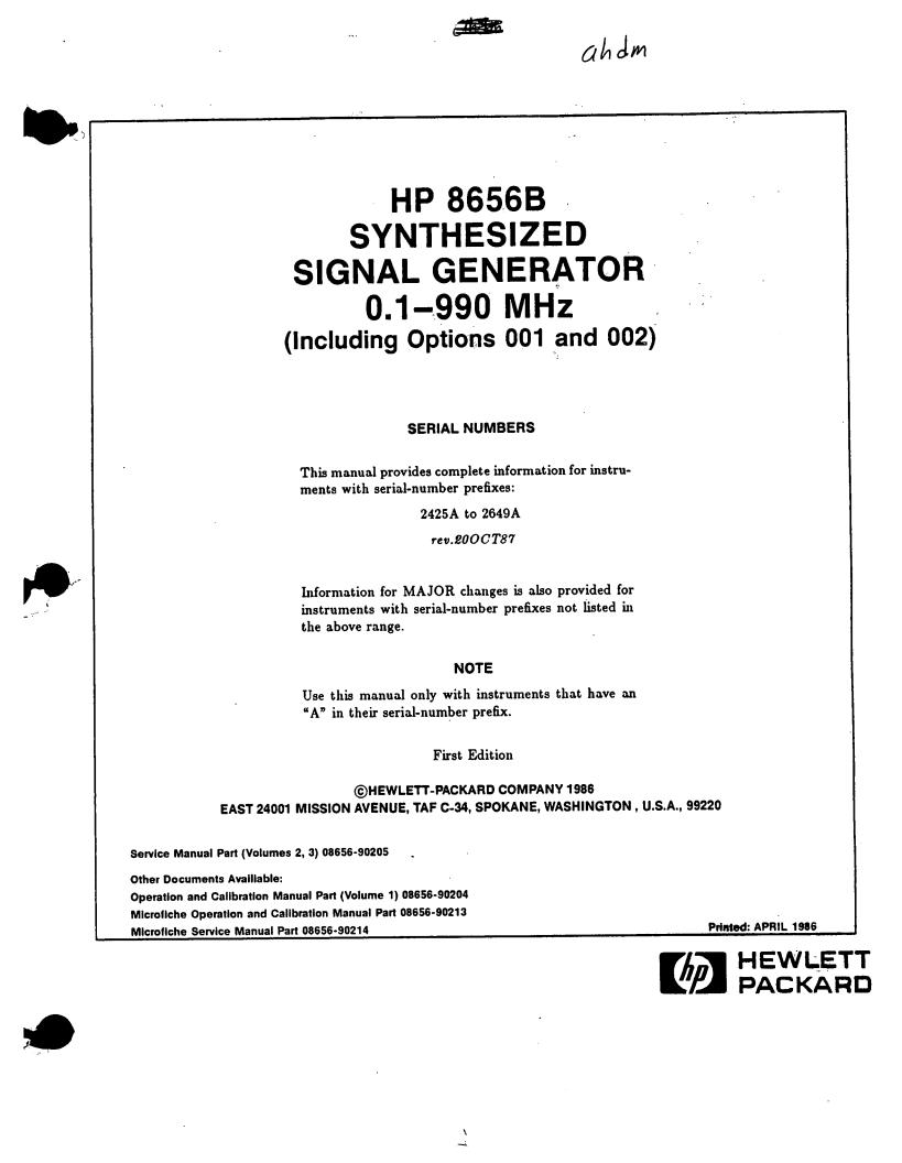 Schematics Manual Service HP Hewlett Packard 8672A Signal Generator Operating 