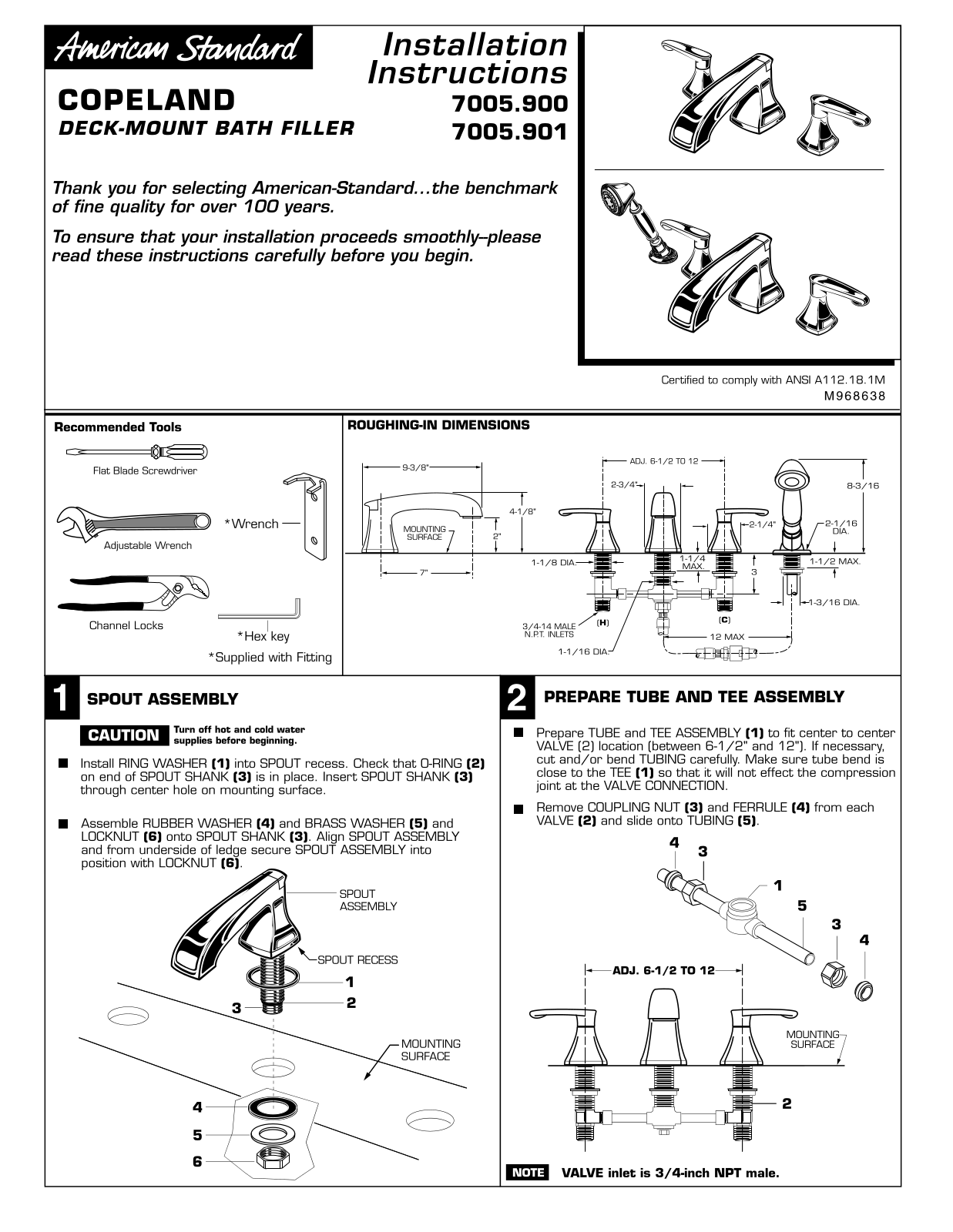 American Standard 7005.901, 7005.900 User Manual