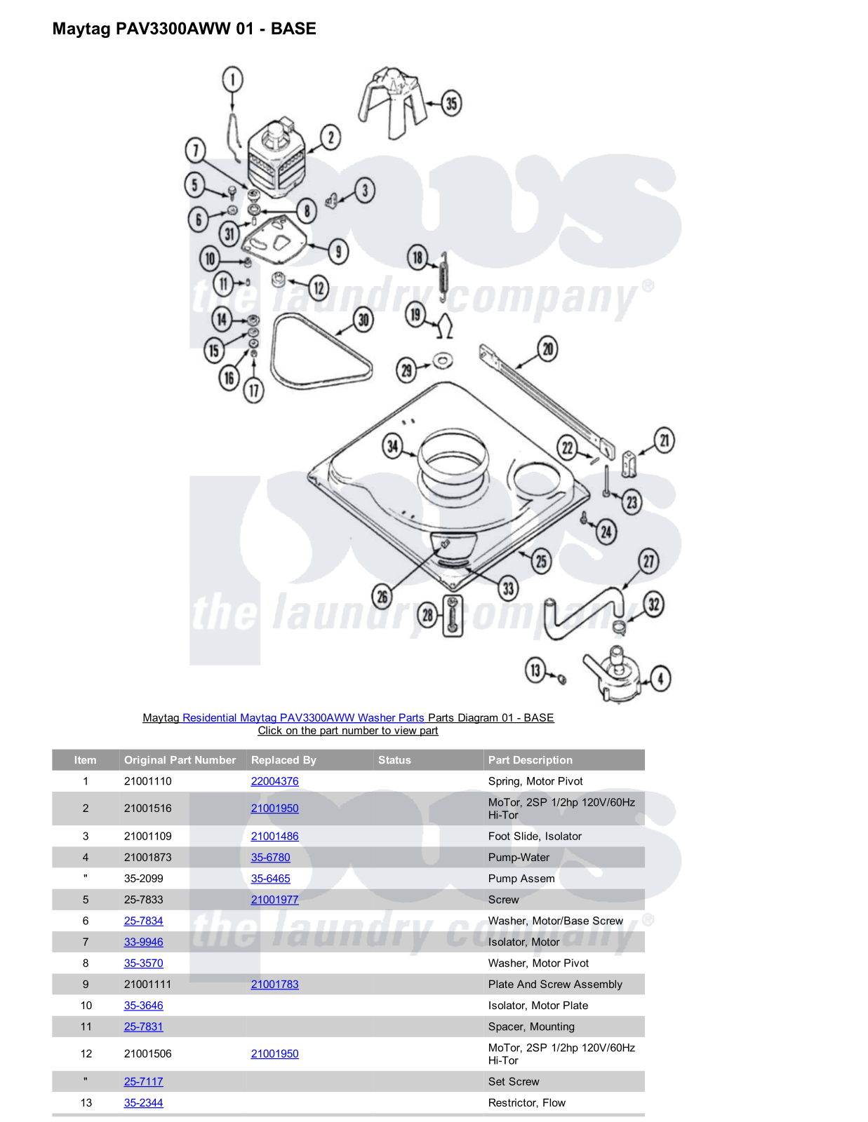 Maytag PAV3300AWW Parts Diagram